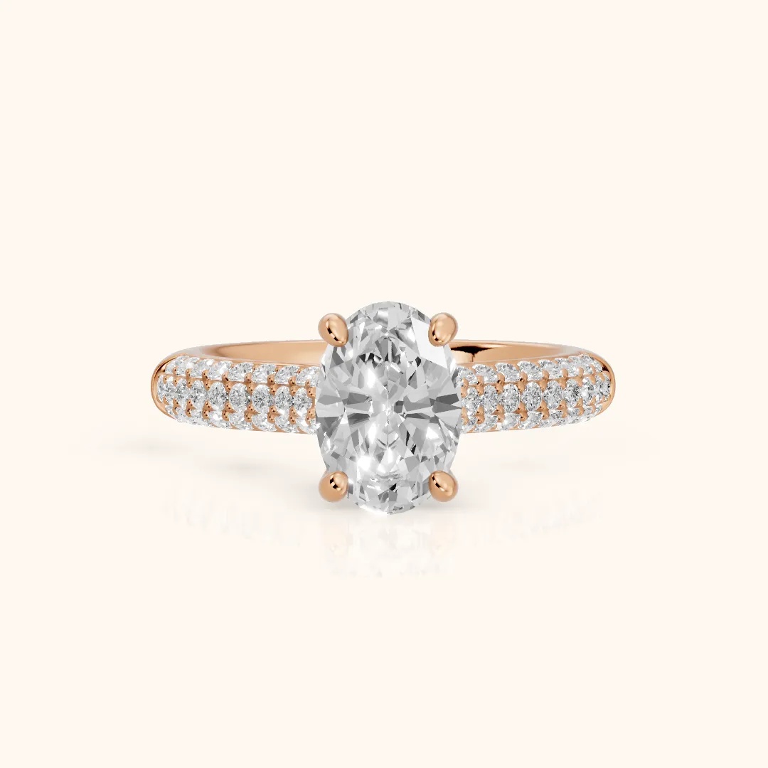 River Hidden Halo Dome Oval Diamond Engagement Ring in Rose Gold — view 2