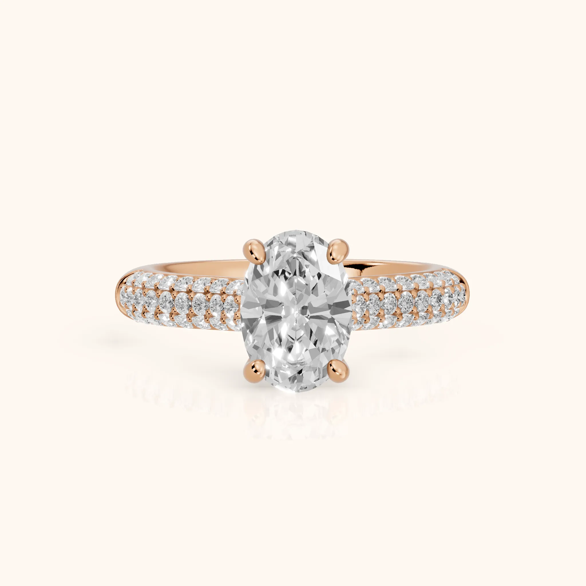 River Hidden Halo Dome Oval Diamond Engagement Ring in Rose Gold — view 1