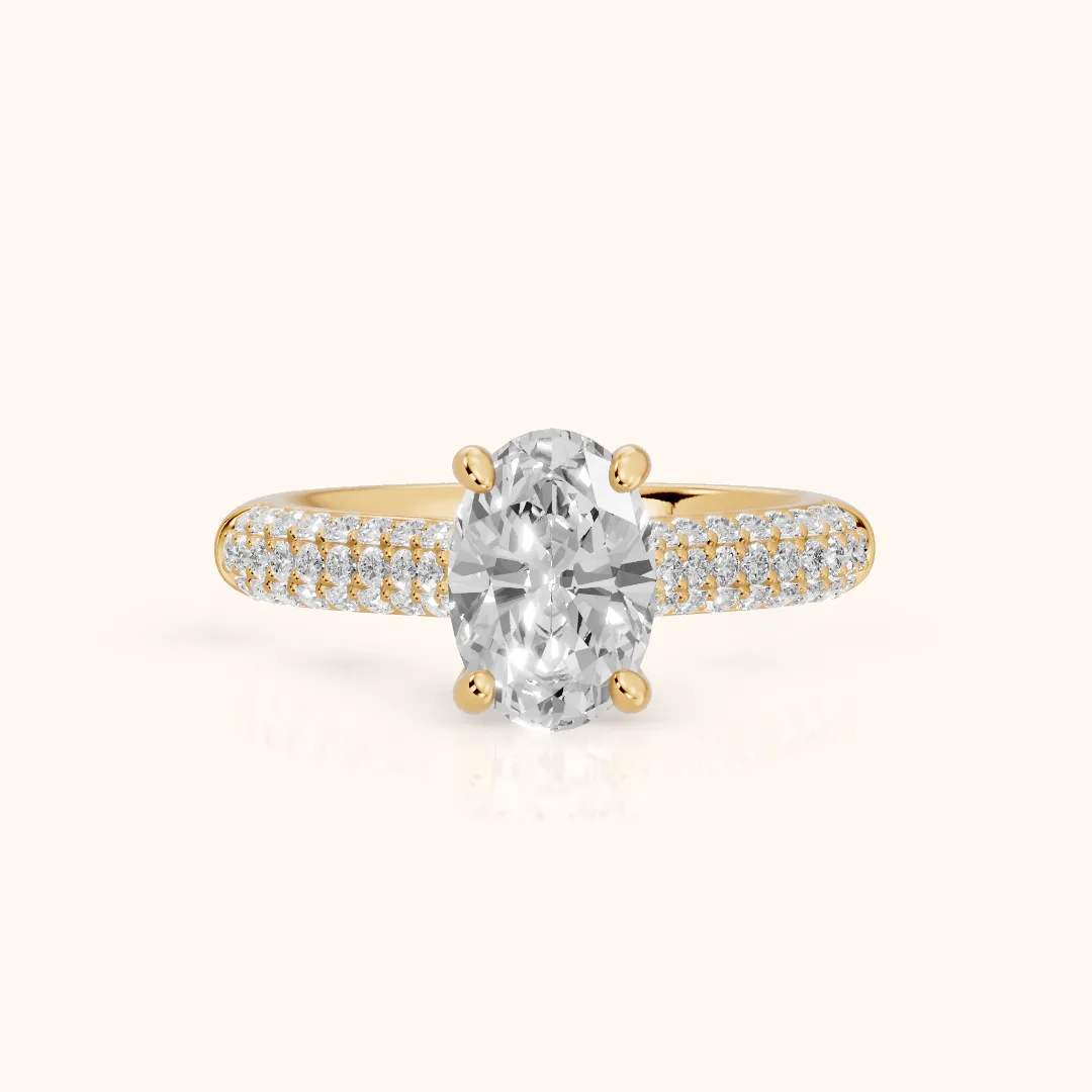 River Hidden Halo Dome Oval Diamond Engagement Ring in Yellow Gold — view 2