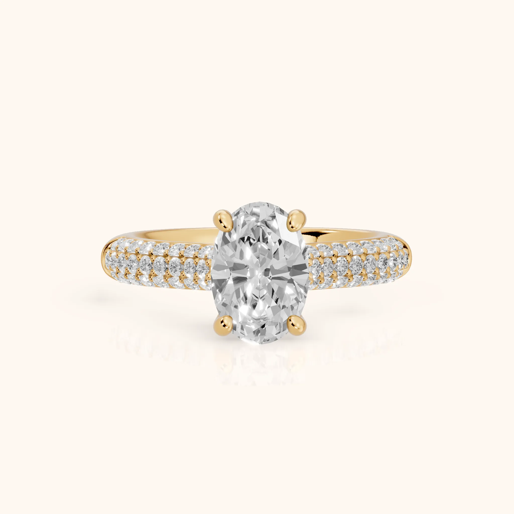 River Hidden Halo Dome Oval Diamond Engagement Ring in Yellow Gold — view 1