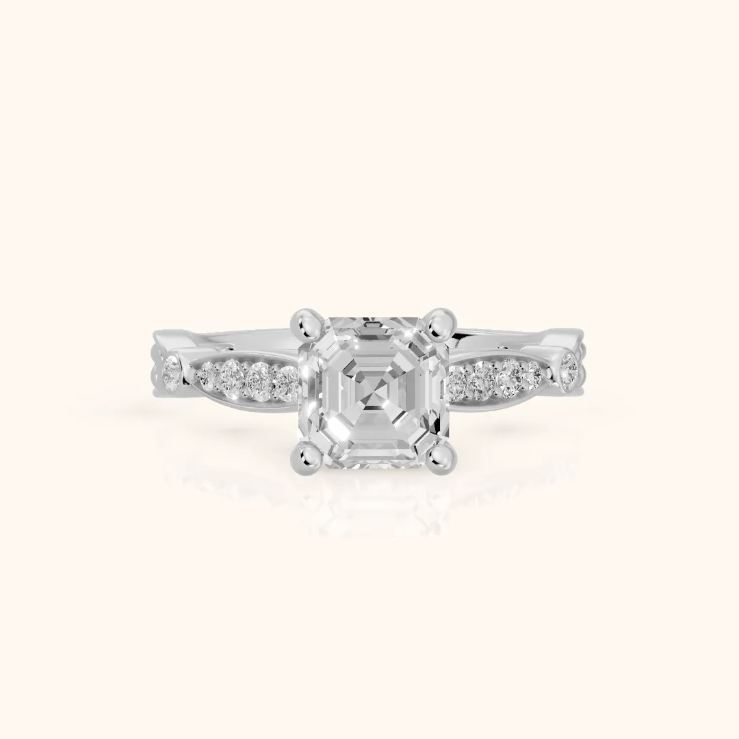 Winter Scalloped Pavé Asscher Diamond Engagement Ring in Silver — view 2