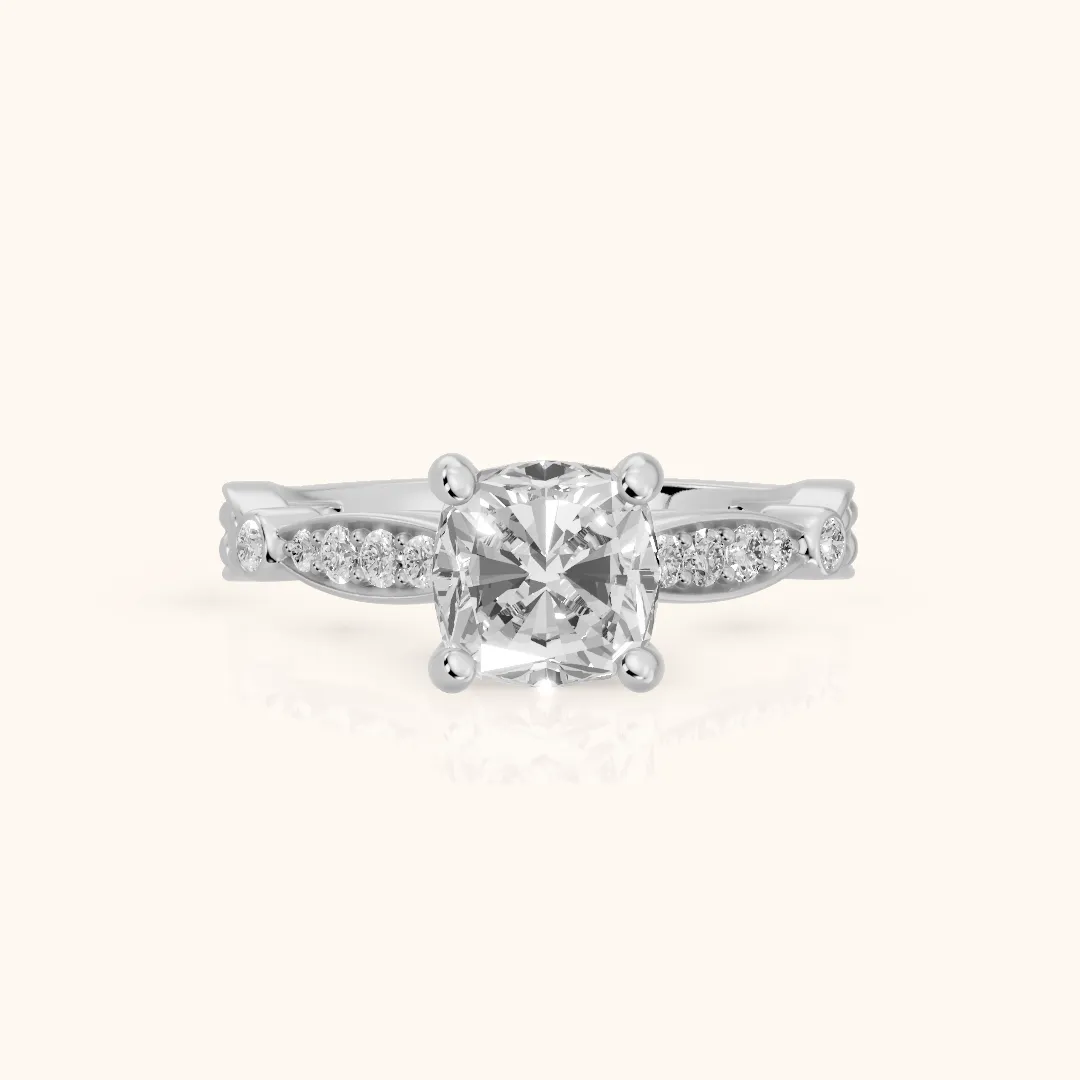 Winter Scalloped Pavé Cushion Diamond Engagement Ring in Silver — view 2