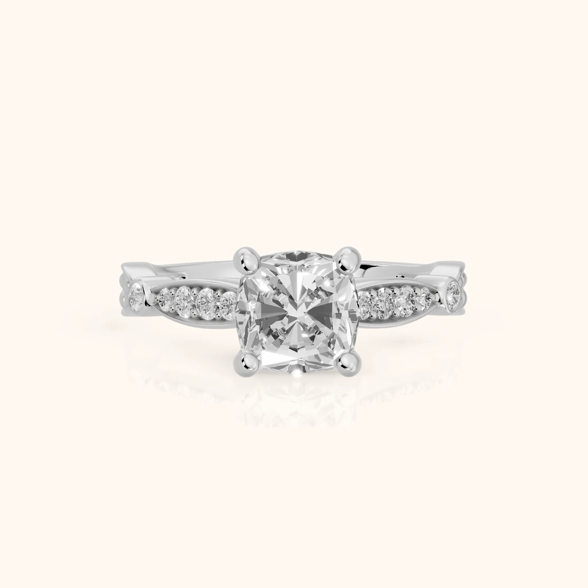Winter Scalloped Pavé Cushion Diamond Engagement Ring in Silver — view 1