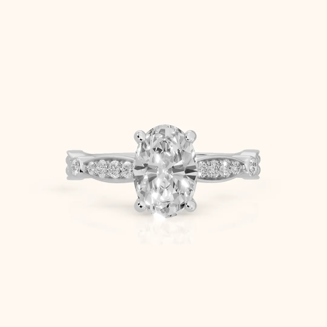 Winter Scalloped Pavé Oval Diamond Engagement Ring in Platinum — view 2