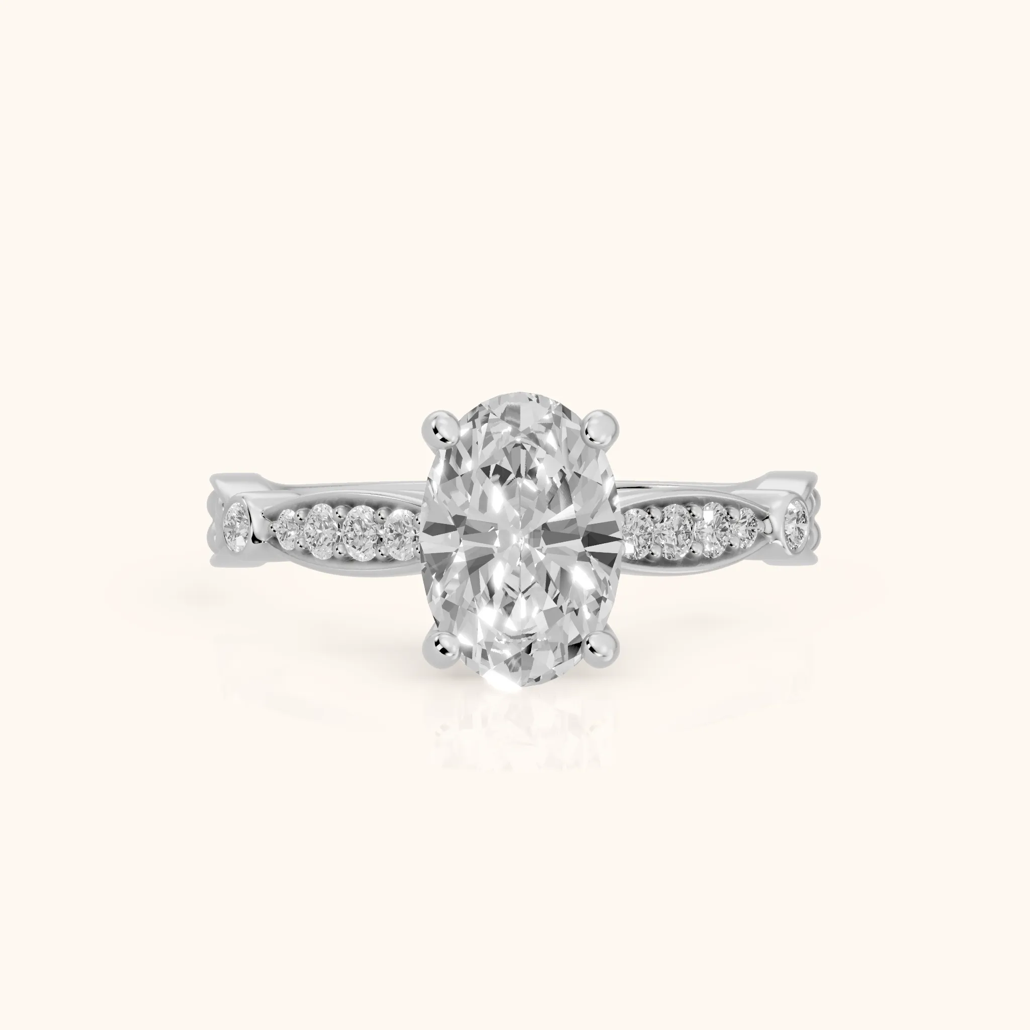 Winter Scalloped Pavé Oval Diamond Engagement Ring in Platinum — view 1