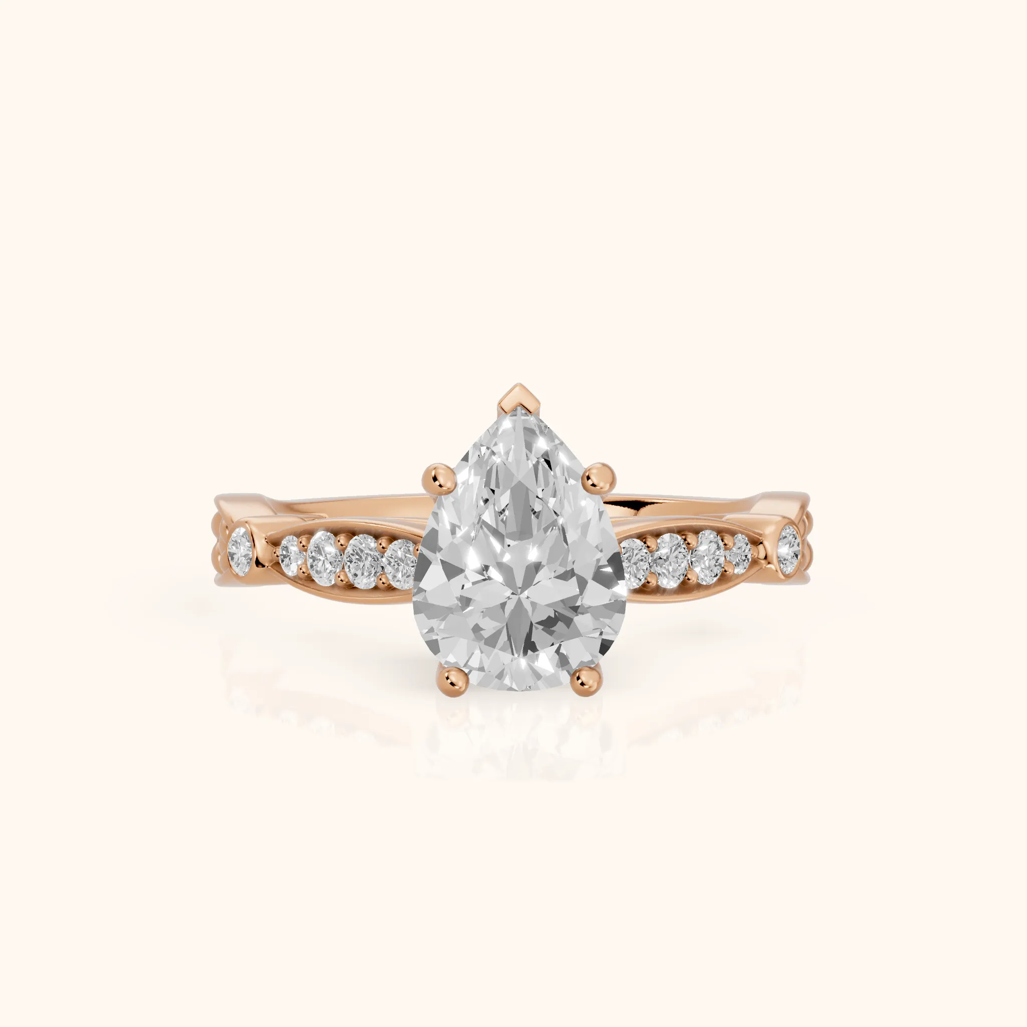 Winter Scalloped Pavé Pear Diamond Engagement Ring in Rose Gold — view 1