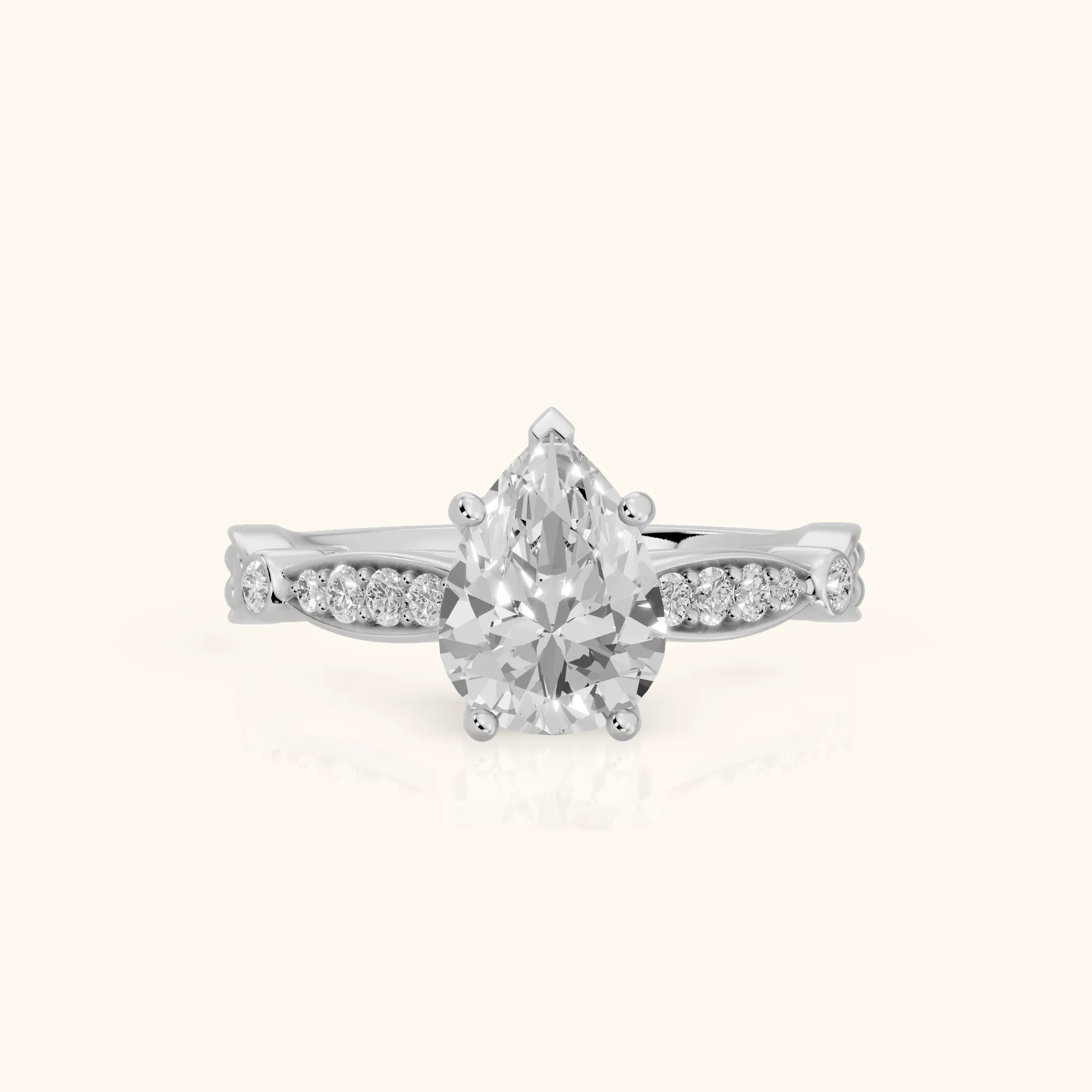 Winter Scalloped Pavé Pear Diamond Engagement Ring in Platinum — view 1