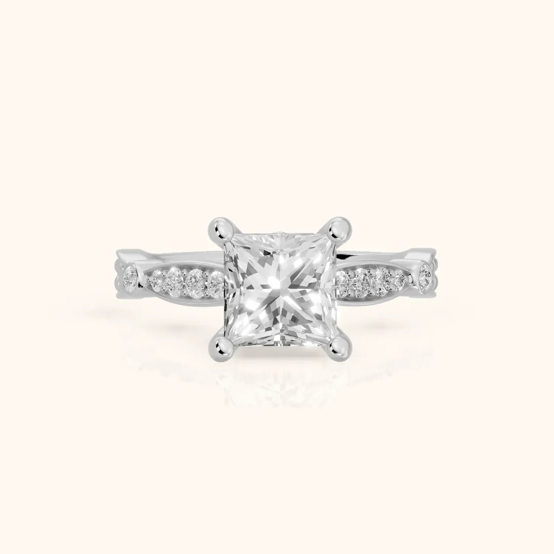 Winter Scalloped Pavé Princess Diamond Engagement Ring in Silver — view 2