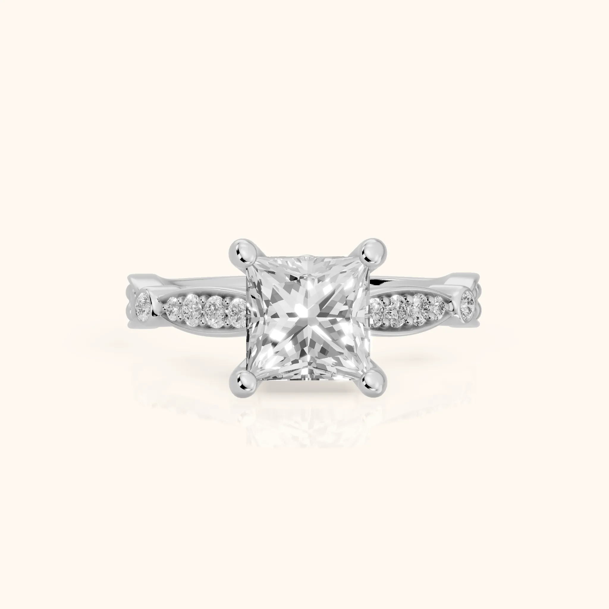 Winter Scalloped Pavé Princess Diamond Engagement Ring in Silver — view 1
