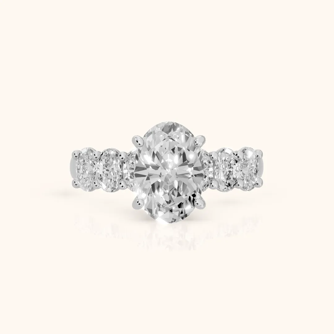 Maple Graduated Seven-Stone Oval Diamond Engagement Ring in Platinum — view 2