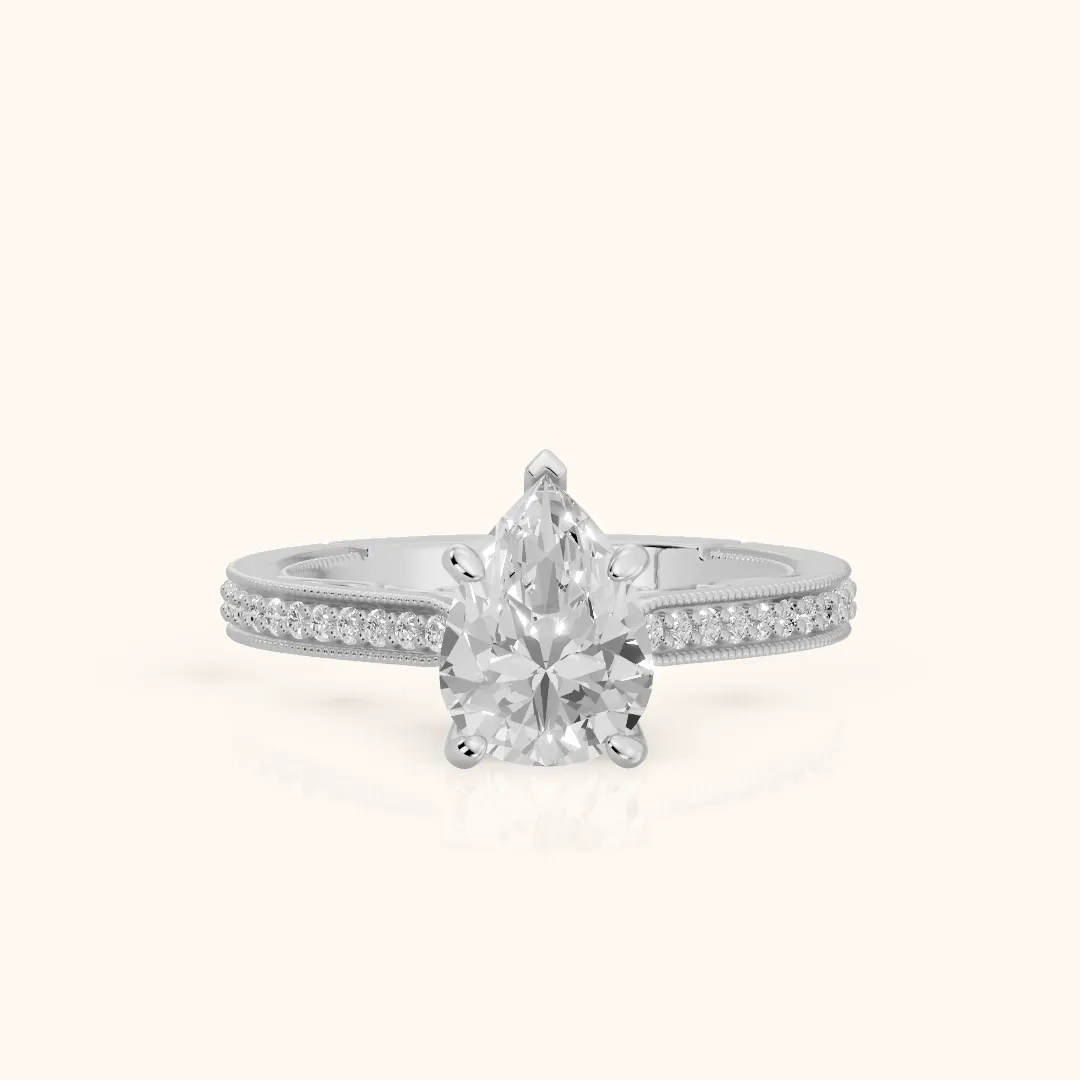 Camellia Milgrain Pavé Pear Diamond Engagement Ring in Silver — view 2