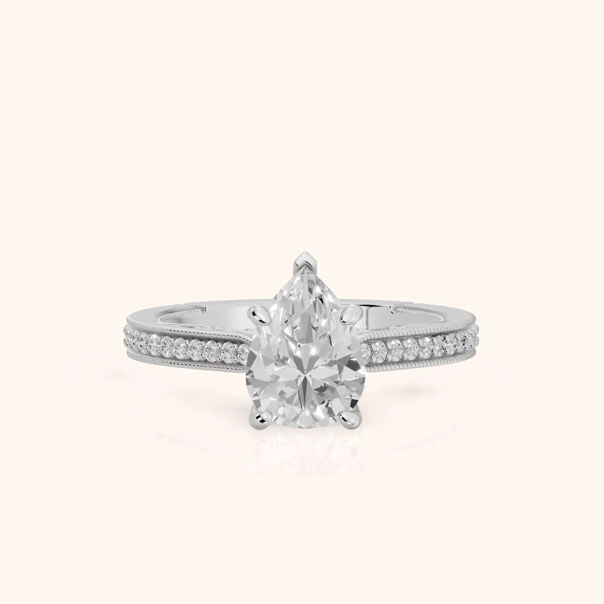 Camellia Milgrain Pavé Pear Diamond Engagement Ring in Silver — view 1