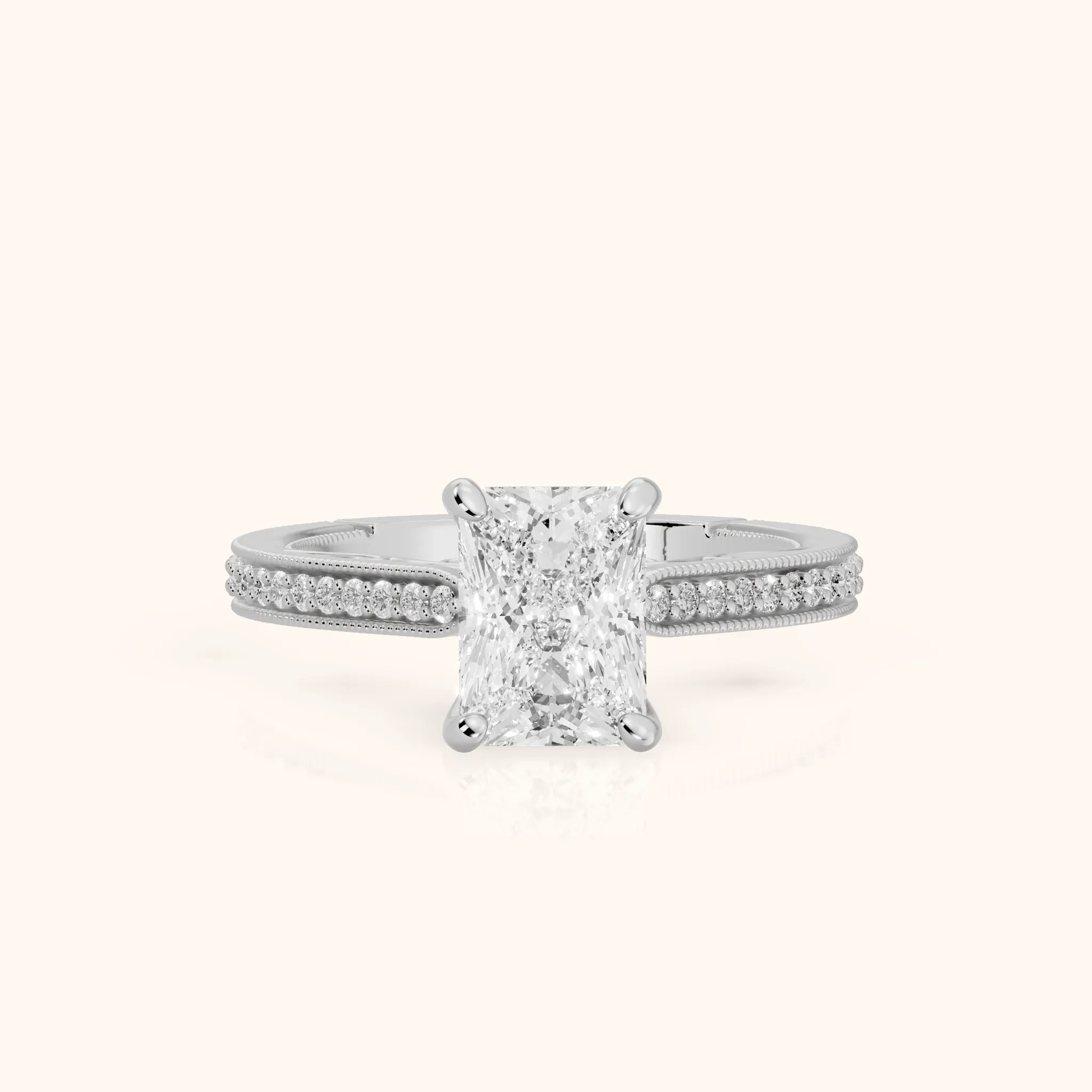 Camellia Milgrain Pavé Radiant Diamond Engagement Ring in Silver — view 1