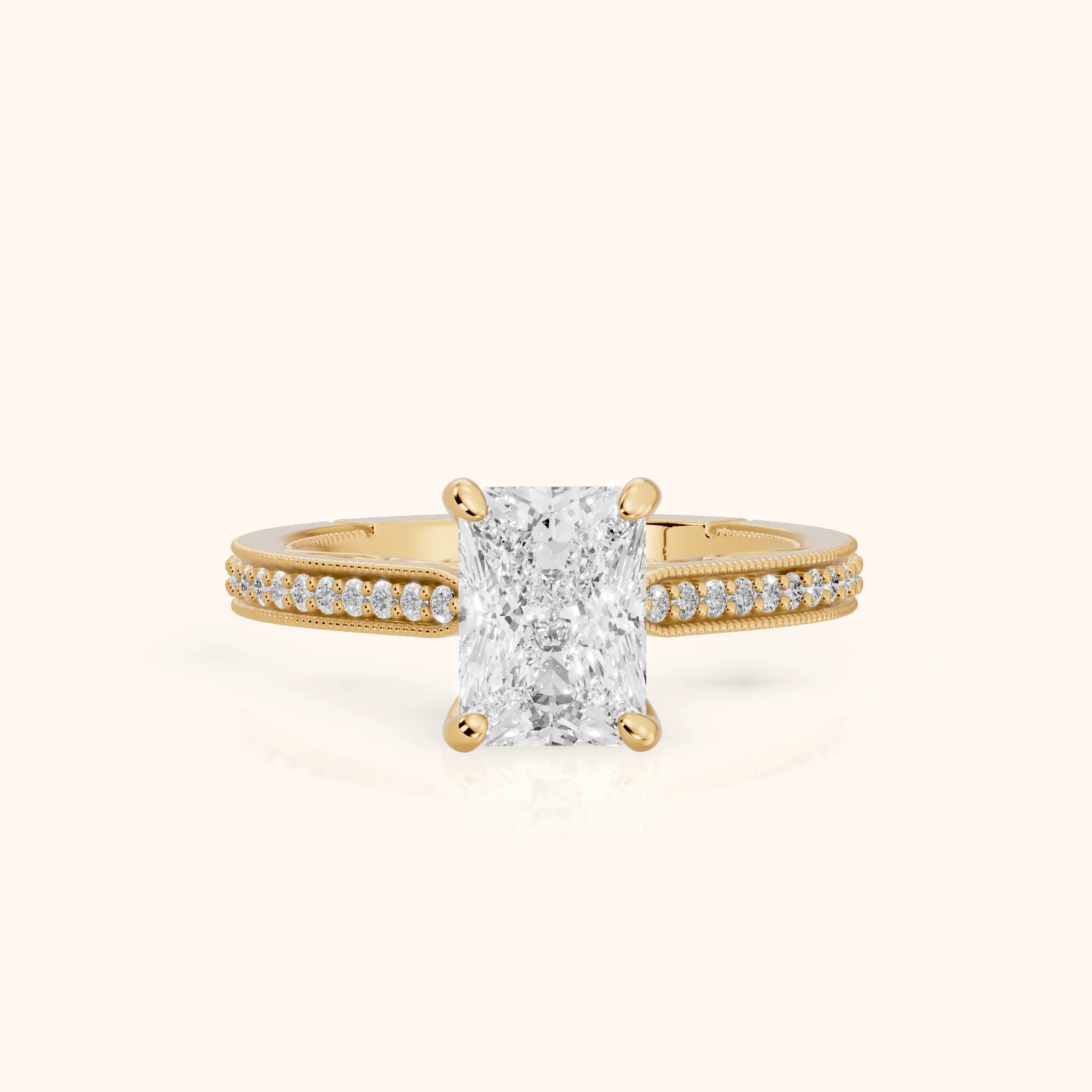 Camellia Milgrain Pavé Radiant Diamond Engagement Ring in Yellow Gold — view 1