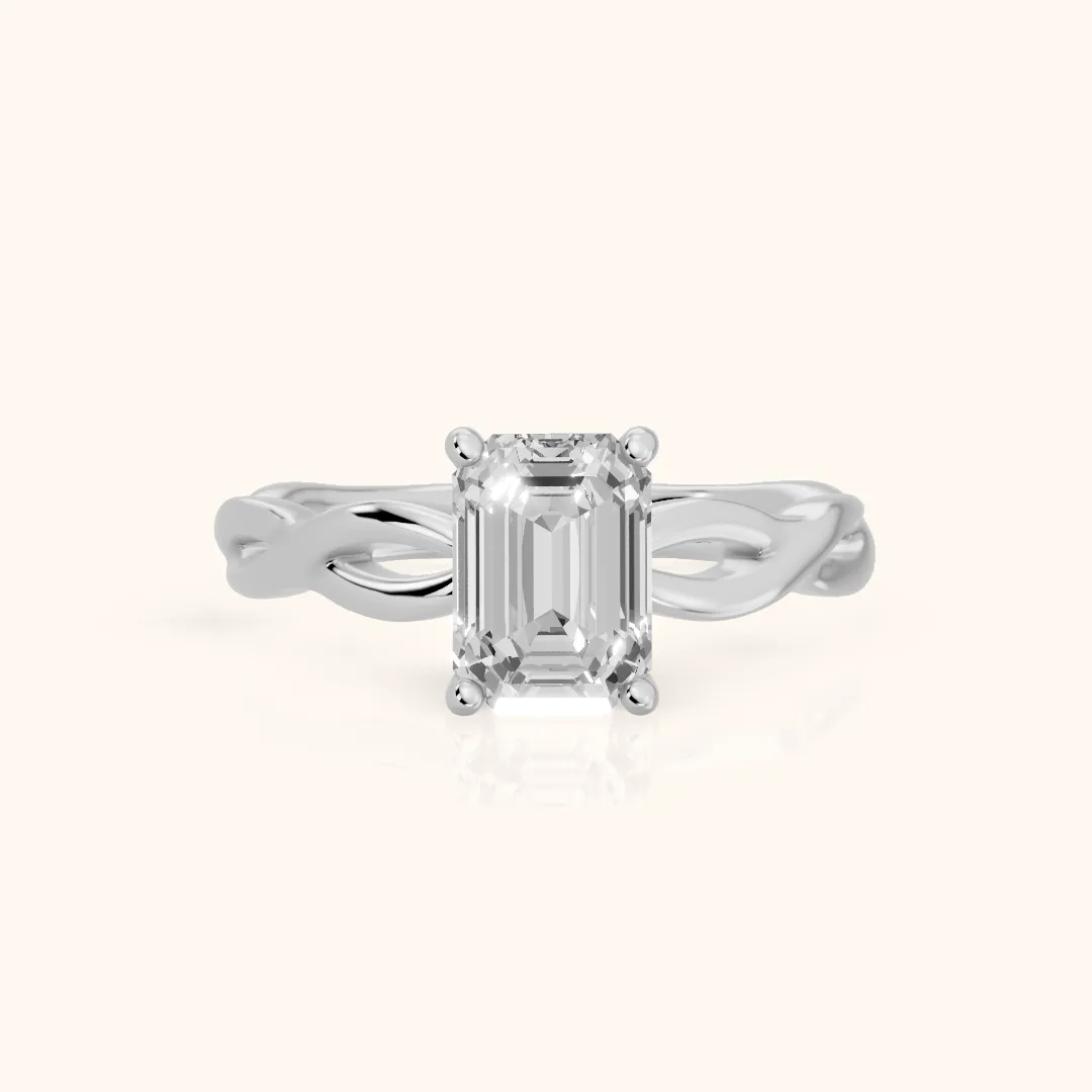 Wisteria Twist Solitaire Emerald Diamond Engagement Ring in Platinum — view 2
