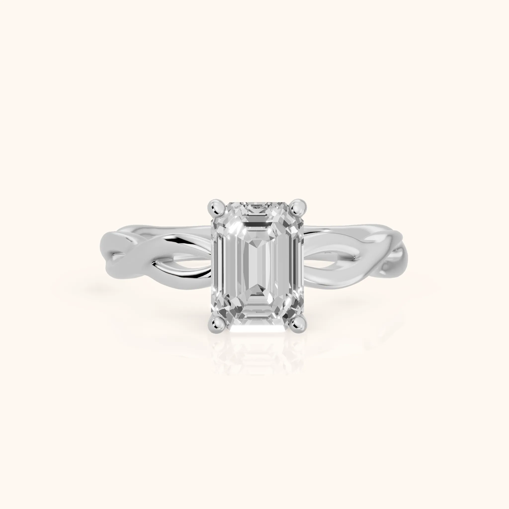 Wisteria Twist Solitaire Emerald Diamond Engagement Ring in Platinum — view 1