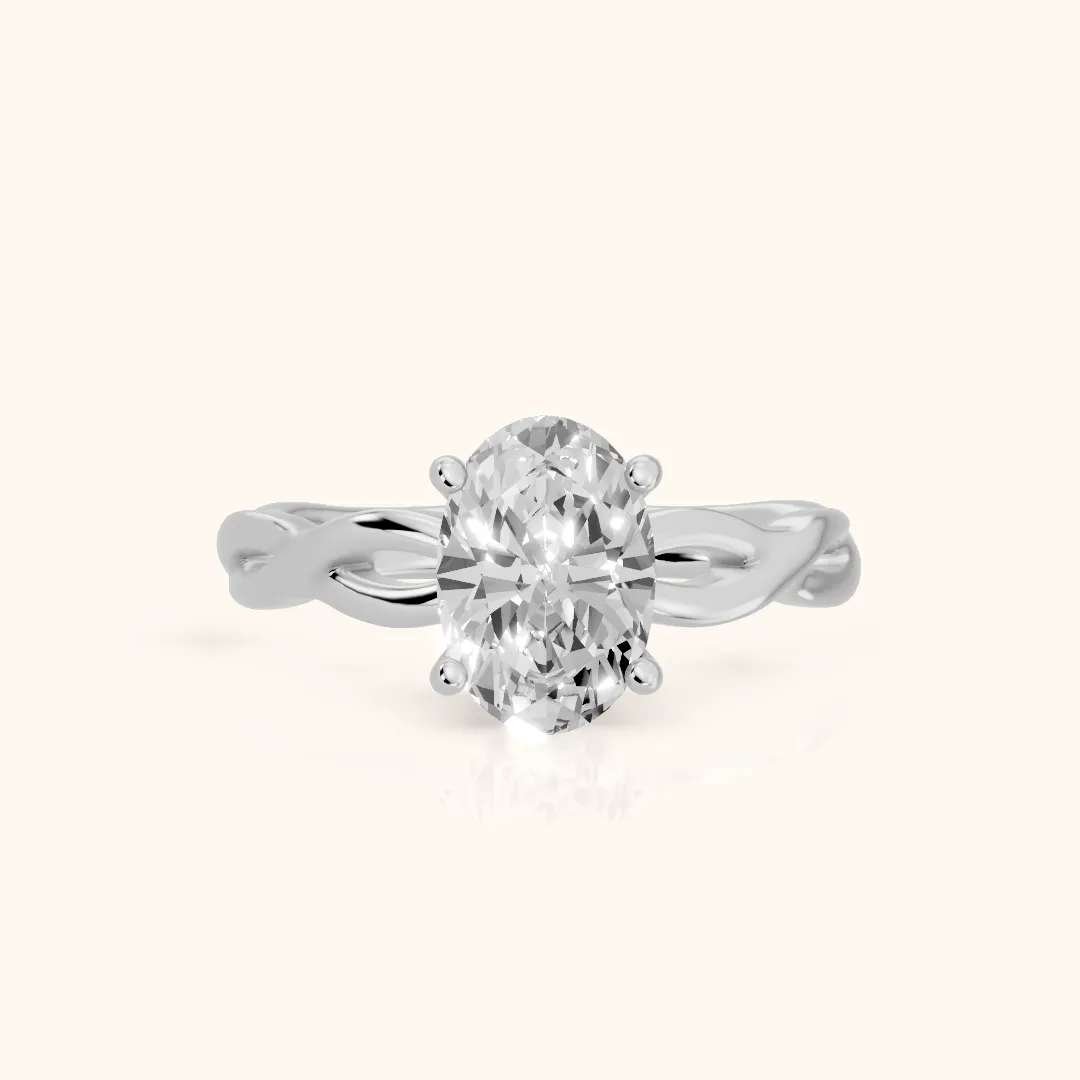 Wisteria Twist Solitaire Oval Diamond Engagement Ring in Silver — view 2