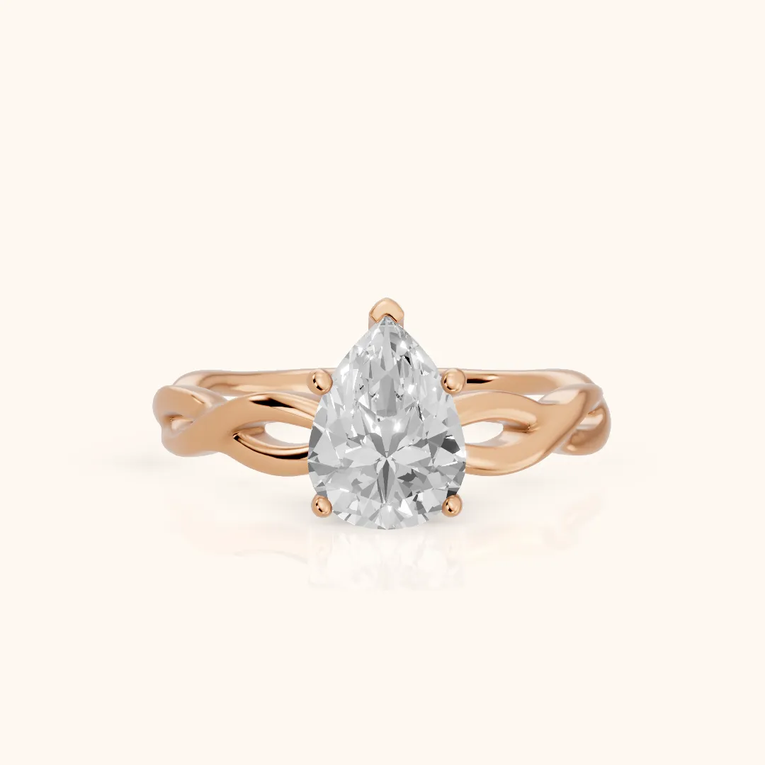 Wisteria Twist Solitaire Pear Diamond Engagement Ring in Rose Gold — view 2
