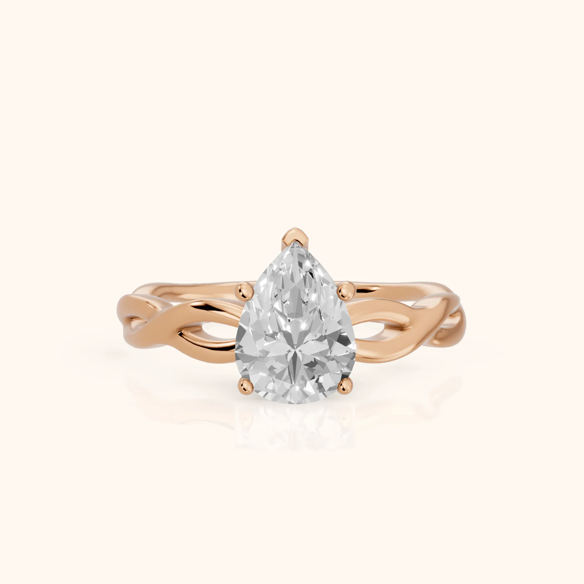 Wisteria Twist Solitaire Pear Diamond Engagement Ring in Rose Gold — view 1