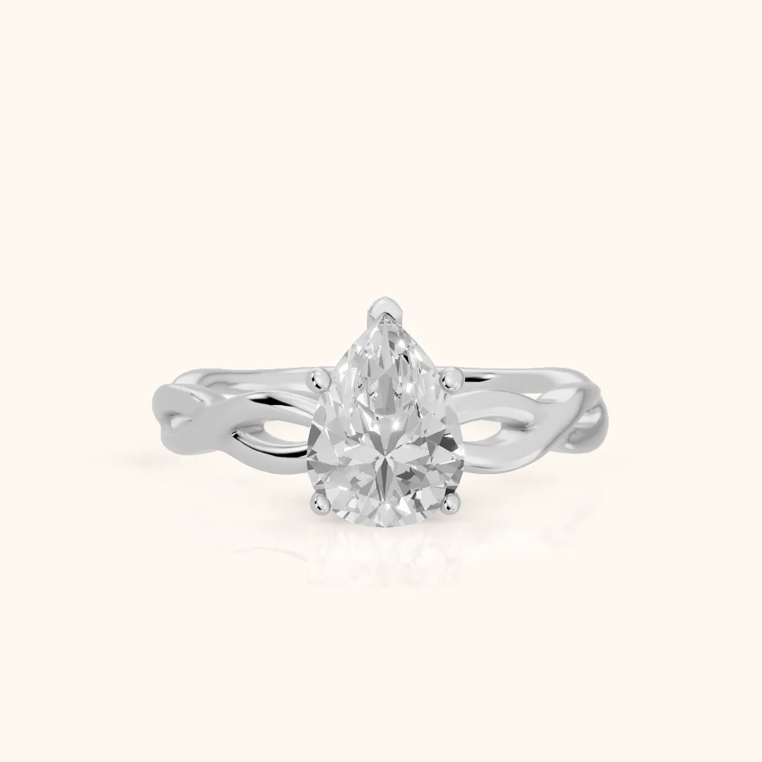 Wisteria Twist Solitaire Pear Diamond Engagement Ring in Silver — view 2