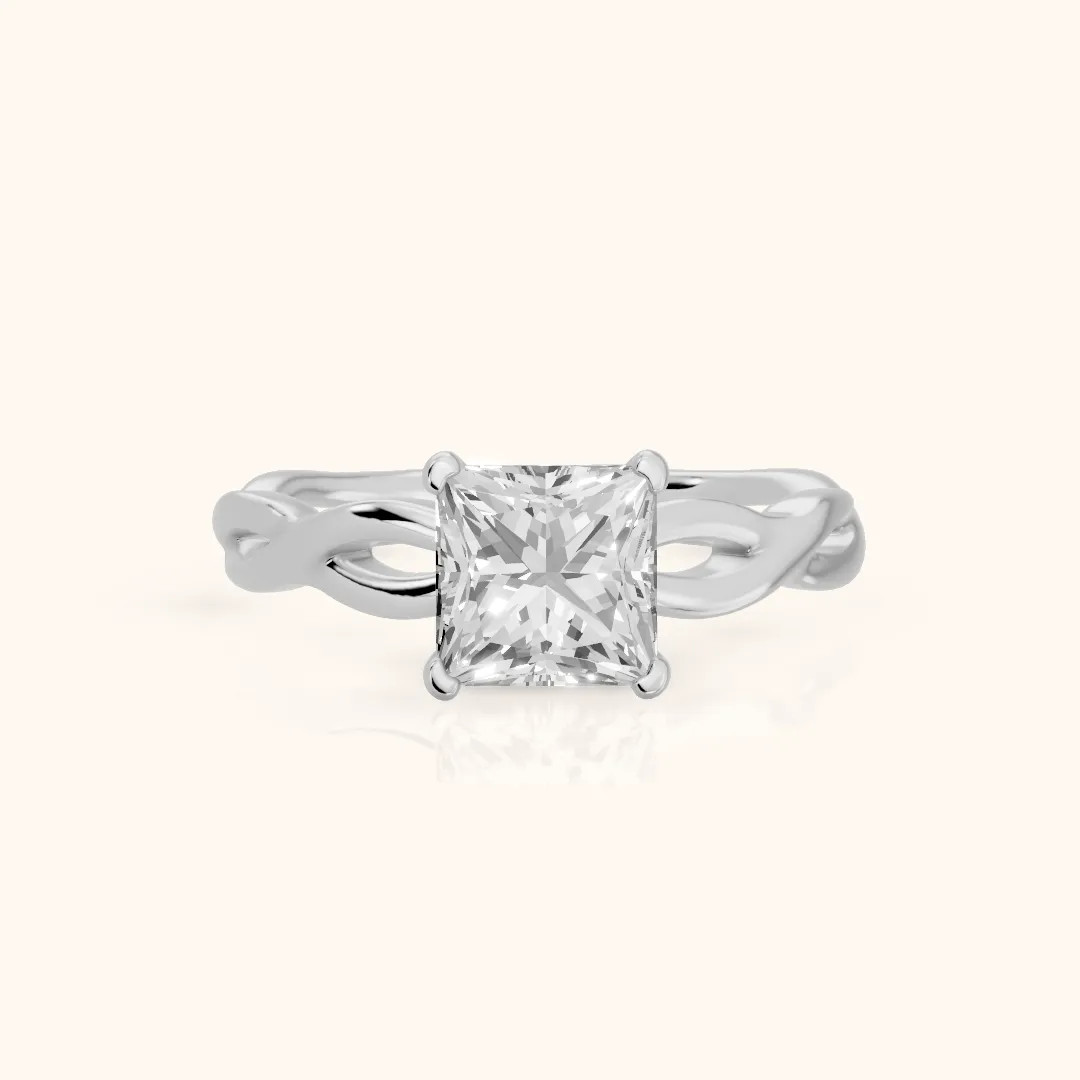 Wisteria Twist Solitaire Princess Diamond Engagement Ring in Platinum — view 2