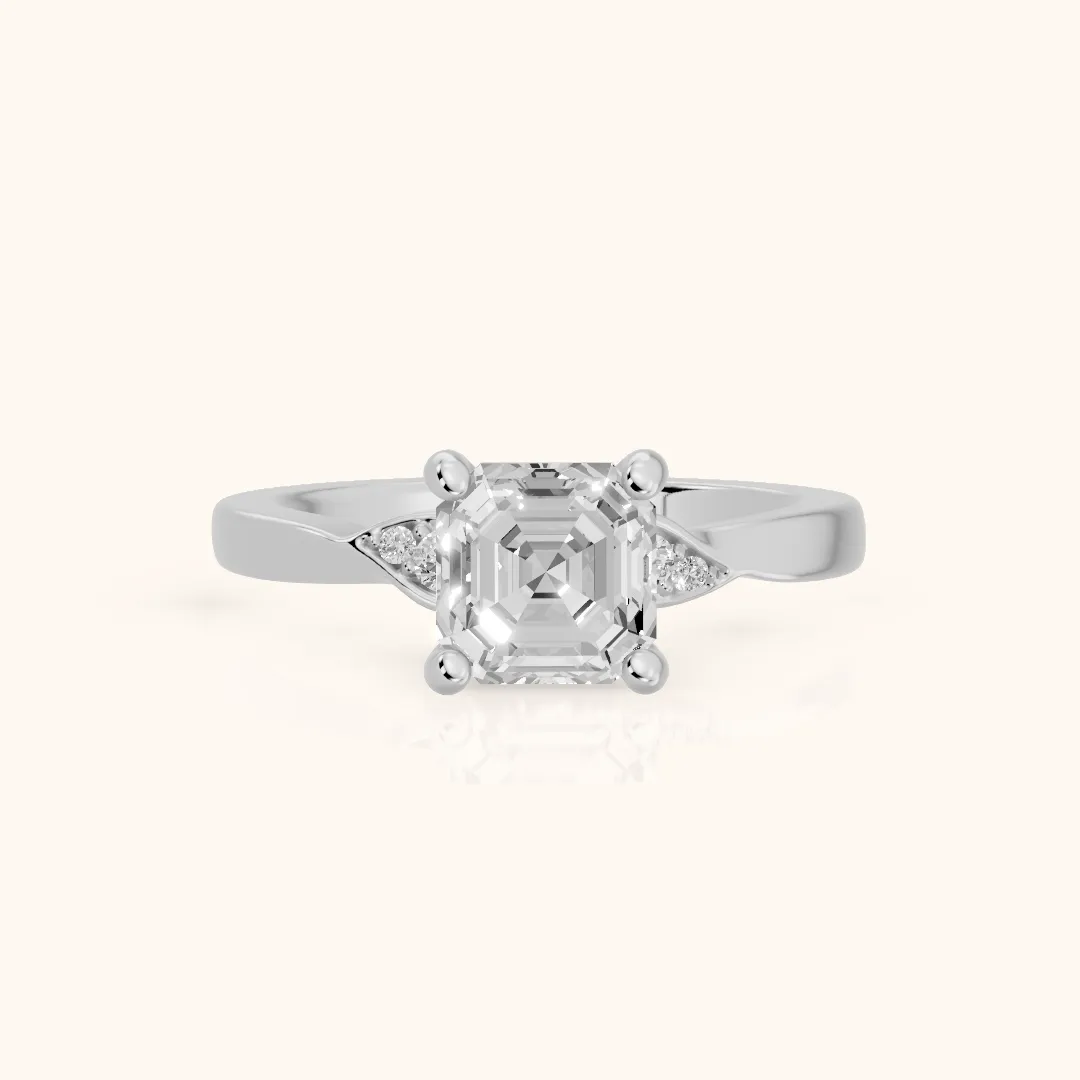 Annabelle Leaf Pavé Asscher Diamond Engagement Ring in Silver — view 2