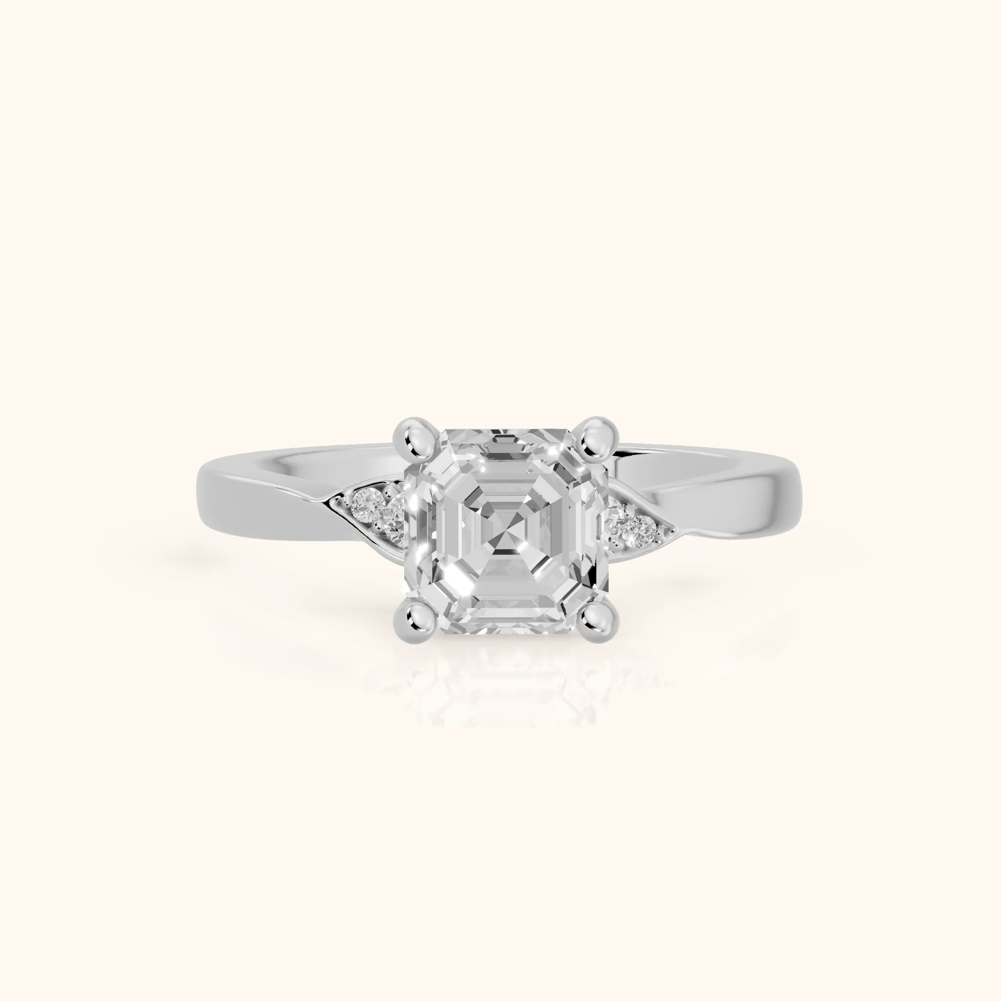 Annabelle Leaf Pavé Asscher Diamond Engagement Ring in Silver — view 1