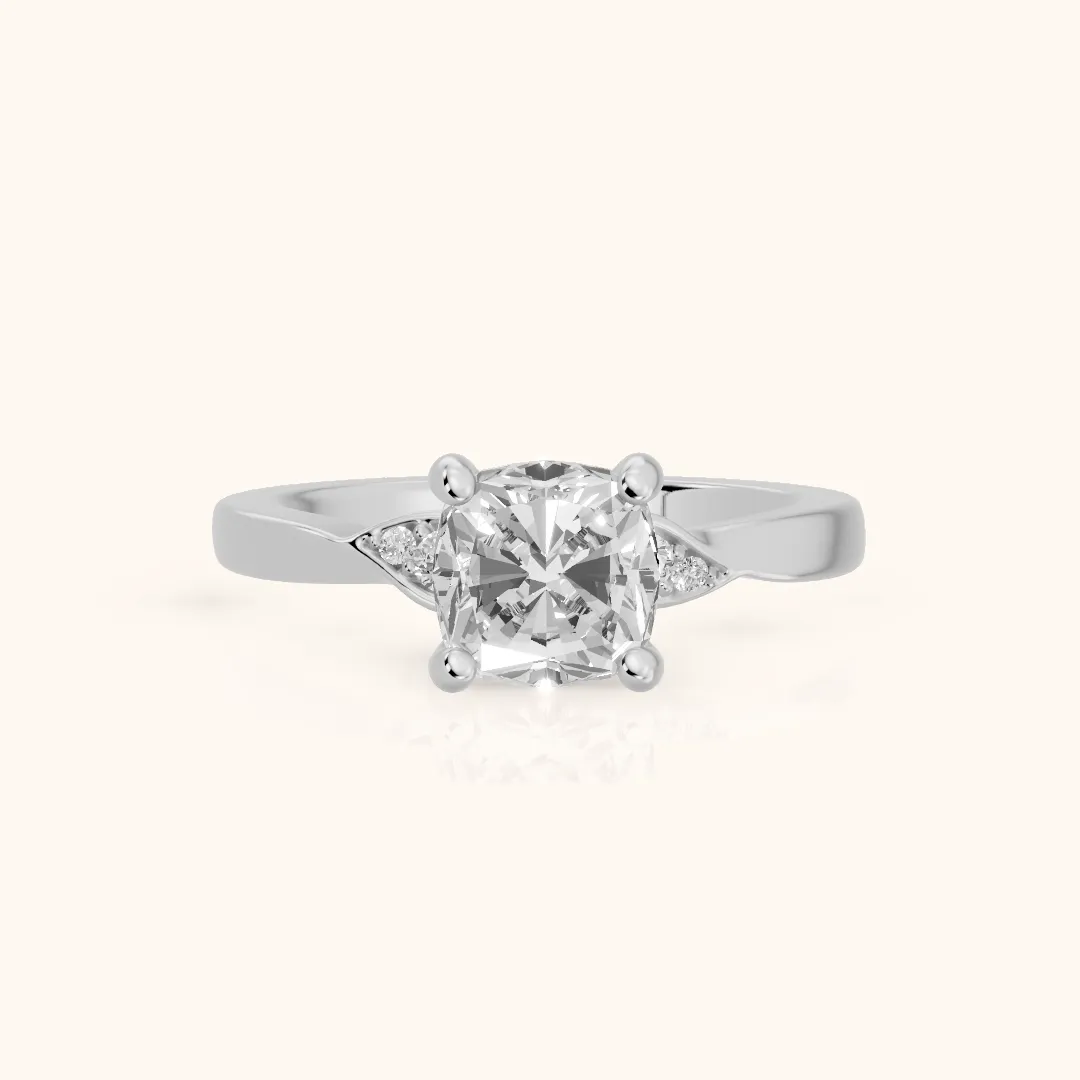 Annabelle Leaf Pavé Cushion Diamond Engagement Ring in Silver — view 2