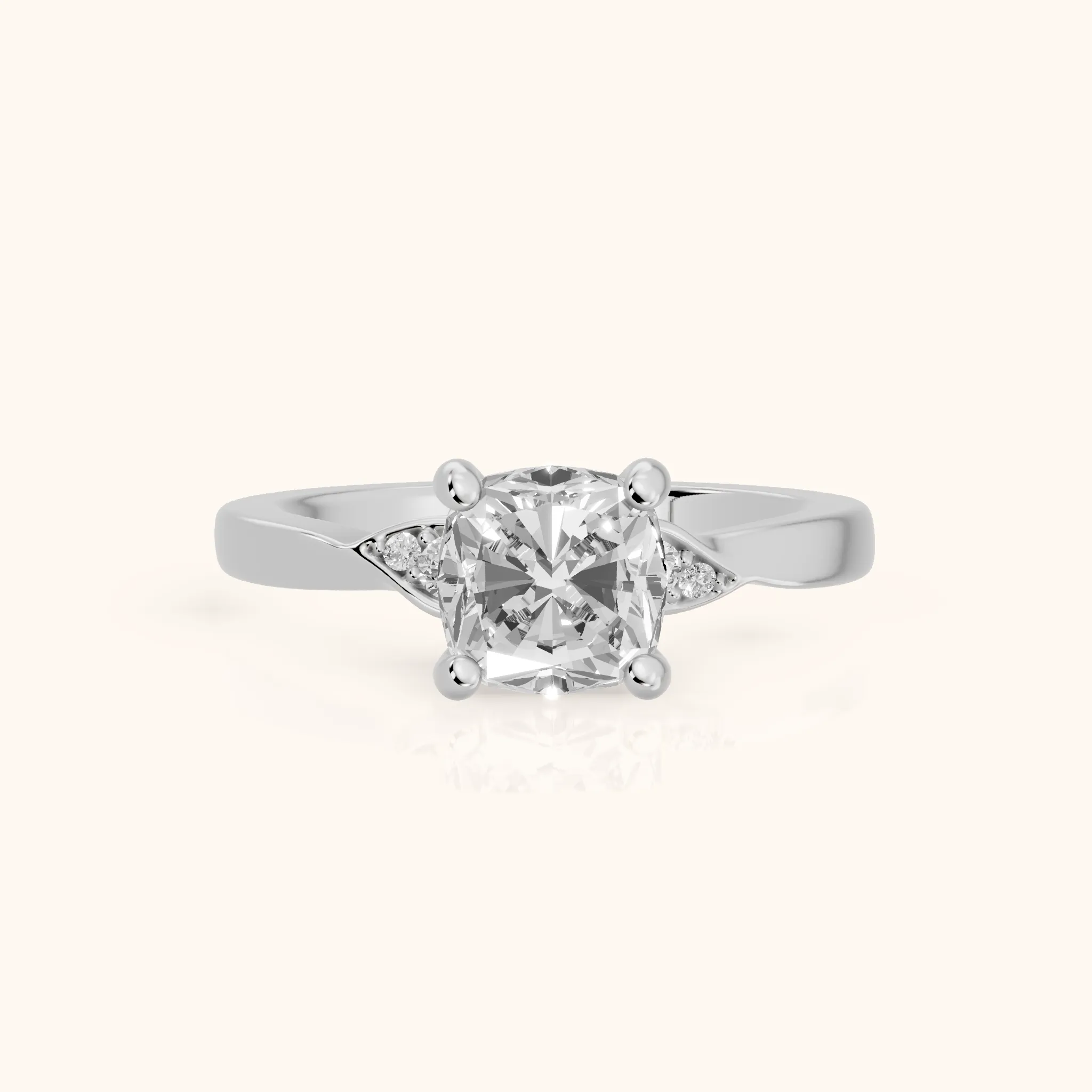 Annabelle Leaf Pavé Cushion Diamond Engagement Ring in Silver — view 1