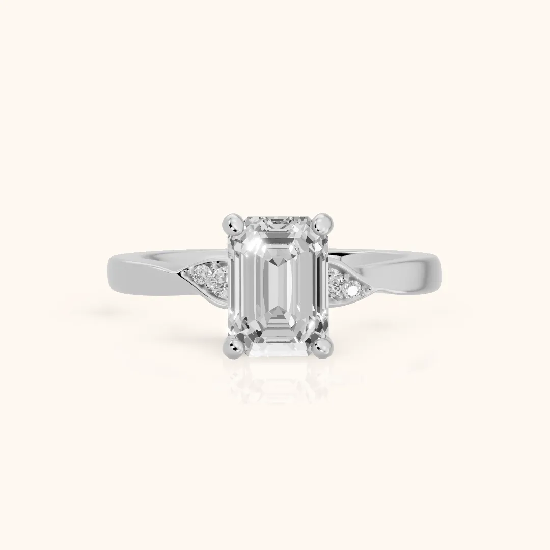 Annabelle Leaf Pavé Emerald Diamond Engagement Ring in Platinum — view 2