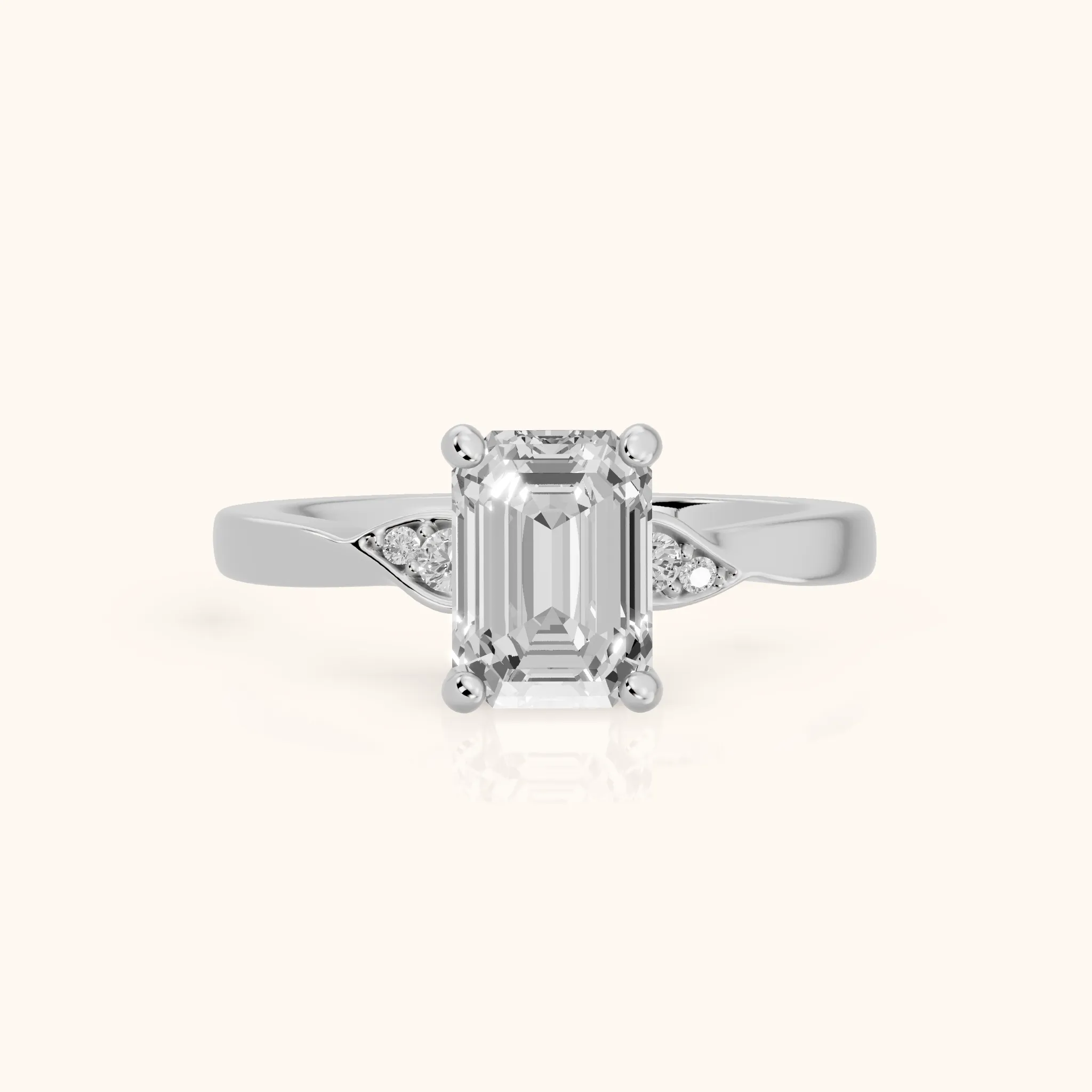 Annabelle Leaf Pavé Emerald Diamond Engagement Ring in Platinum — view 1