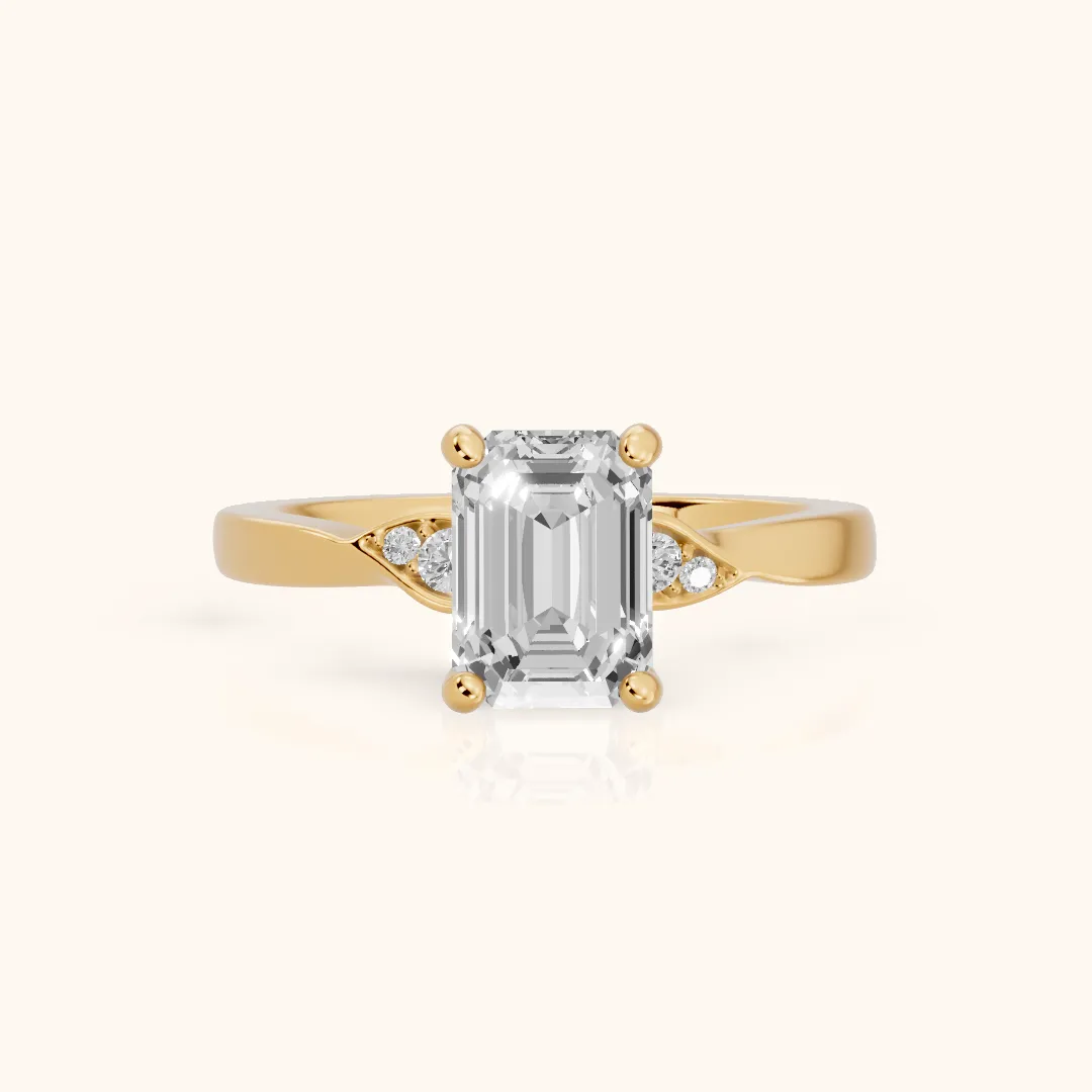 Annabelle Leaf Pavé Emerald Diamond Engagement Ring in Yellow Gold — view 2