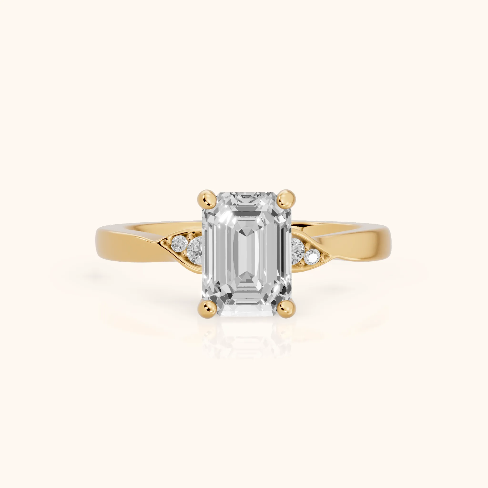 Annabelle Leaf Pavé Emerald Diamond Engagement Ring in Yellow Gold — view 1
