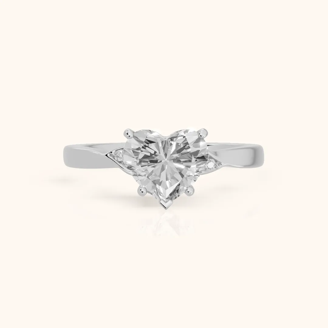 Annabelle Leaf Pavé Heart Diamond Engagement Ring in White Gold — view 2