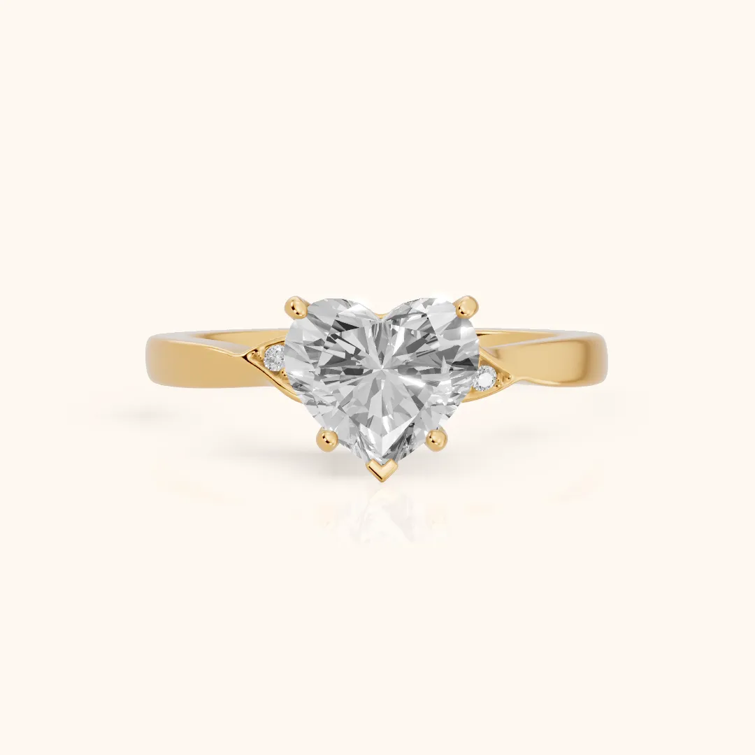 Annabelle Leaf Pavé Heart Diamond Engagement Ring in Yellow Gold — view 2