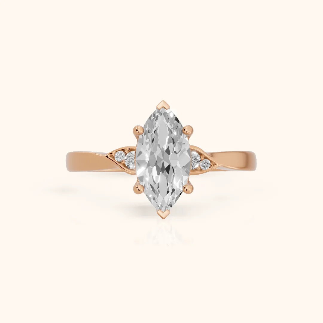 Annabelle Leaf Pavé Marquise Diamond Engagement Ring in Rose Gold — view 2