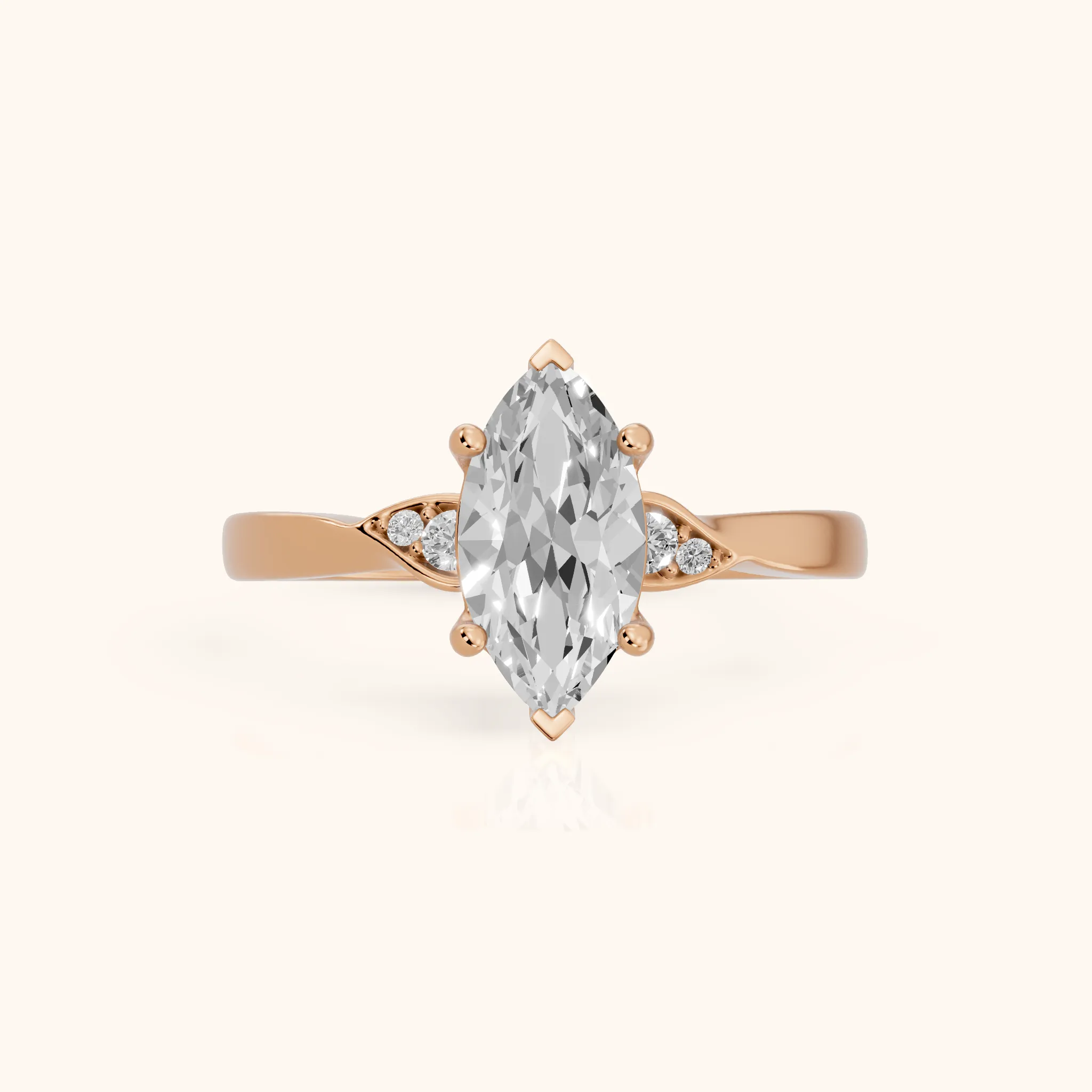 Annabelle Leaf Pavé Marquise Diamond Engagement Ring in Rose Gold — view 1