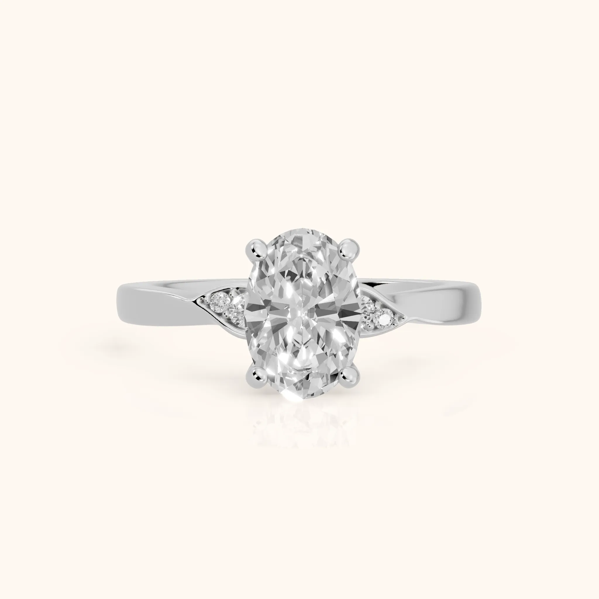 Annabelle Leaf Pavé Oval Diamond Engagement Ring in Silver — view 1
