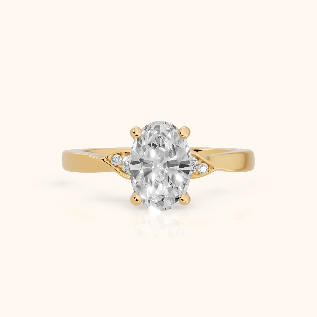Annabelle Leaf Pavé Oval Diamond Engagement Ring in Yellow Gold — view 2
