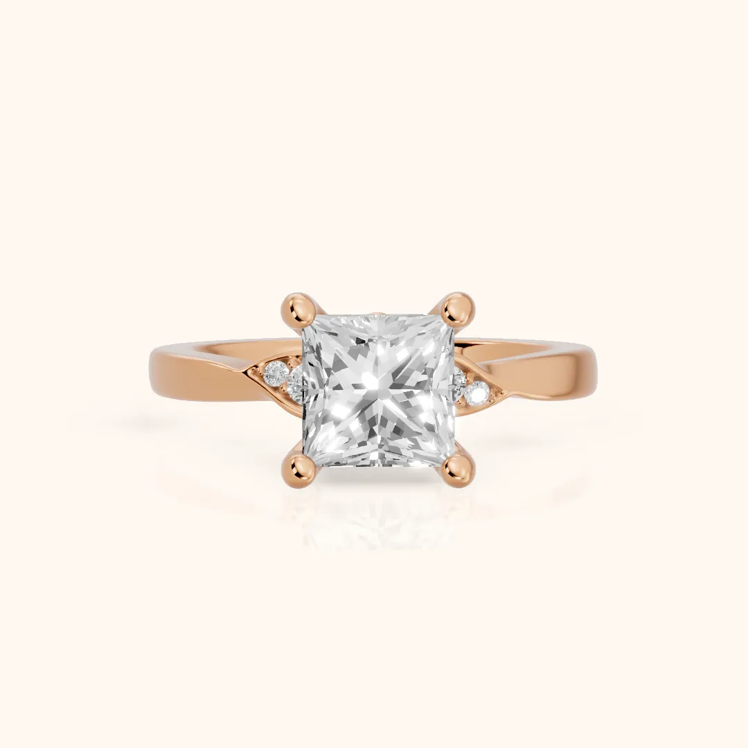 Annabelle Leaf Pavé Princess Diamond Engagement Ring in Rose Gold — view 2