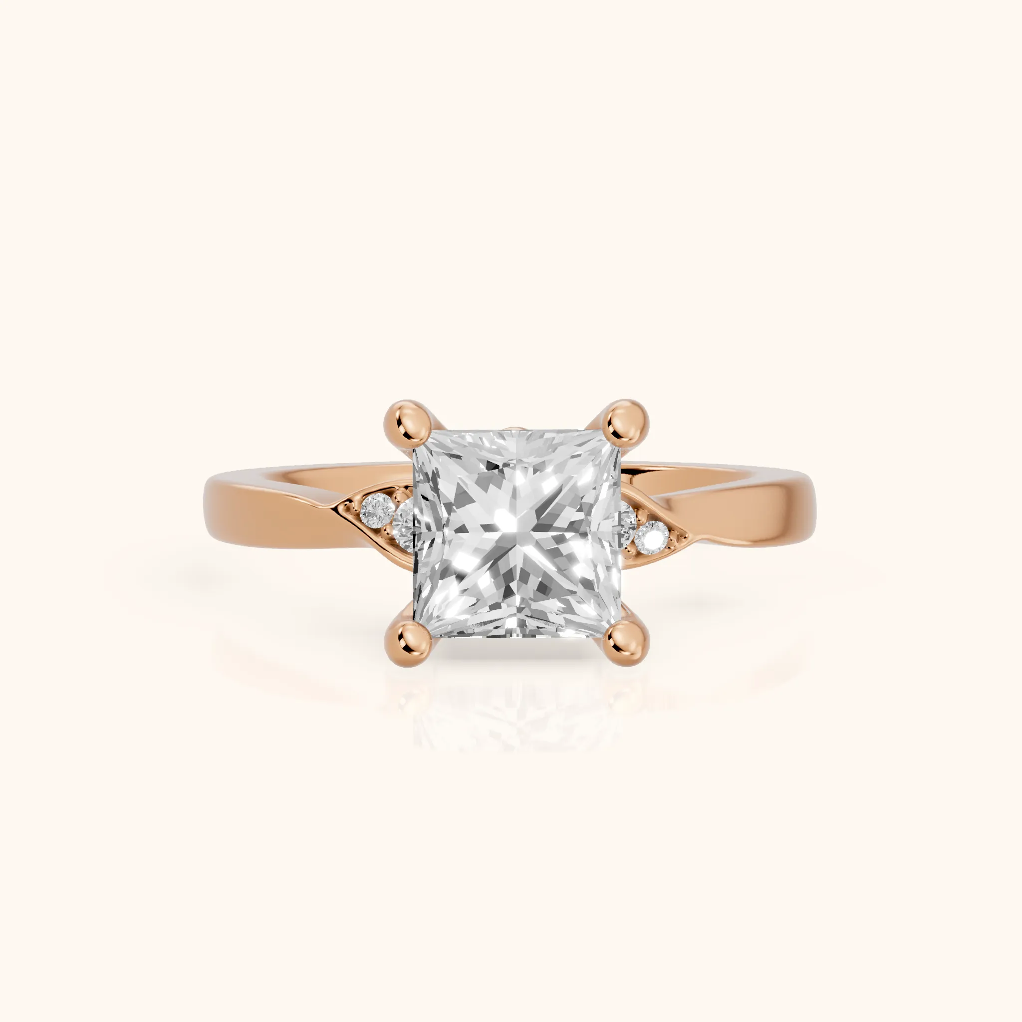 Annabelle Leaf Pavé Princess Diamond Engagement Ring in Rose Gold — view 1
