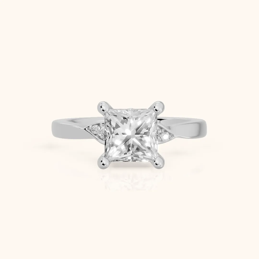 Annabelle Leaf Pavé Princess Diamond Engagement Ring in Platinum — view 2