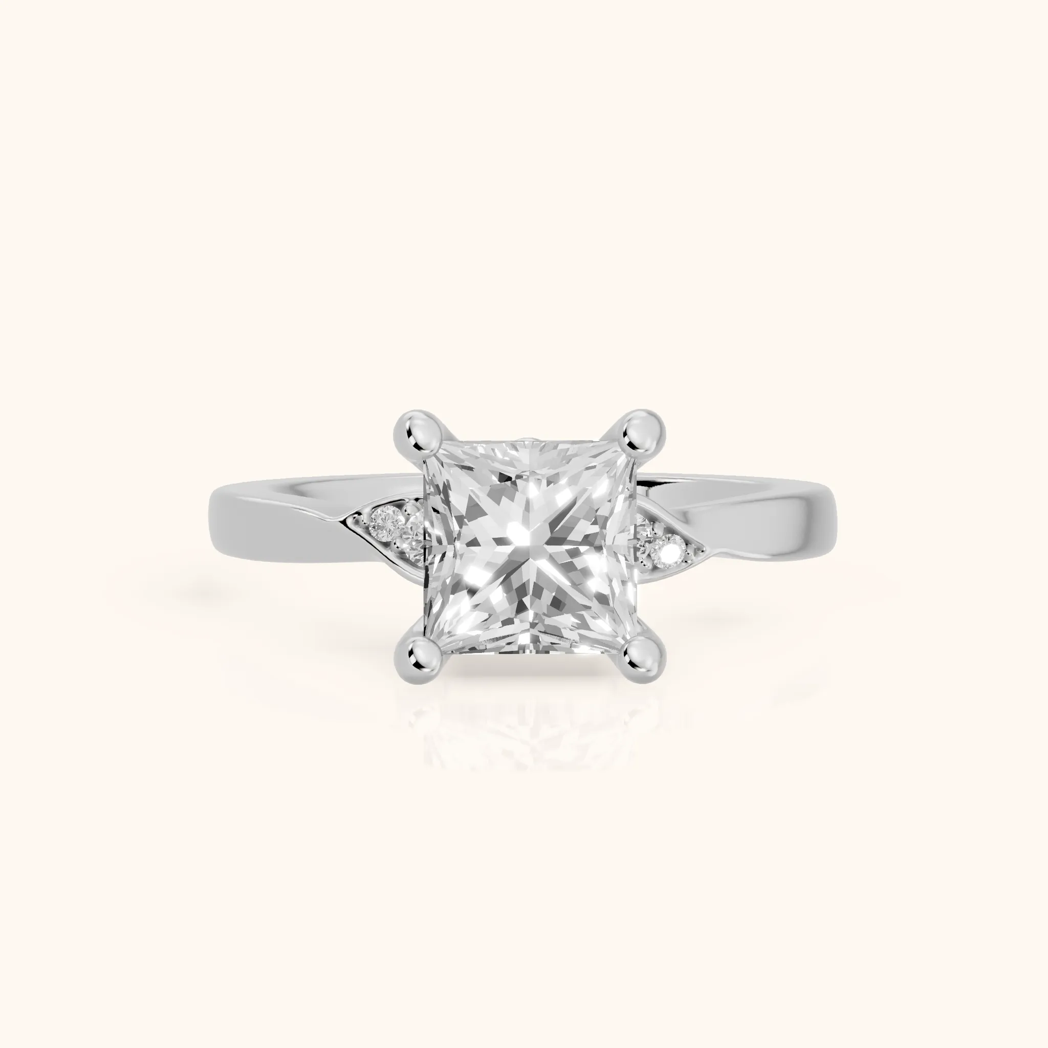 Annabelle Leaf Pavé Princess Diamond Engagement Ring in Platinum — view 1
