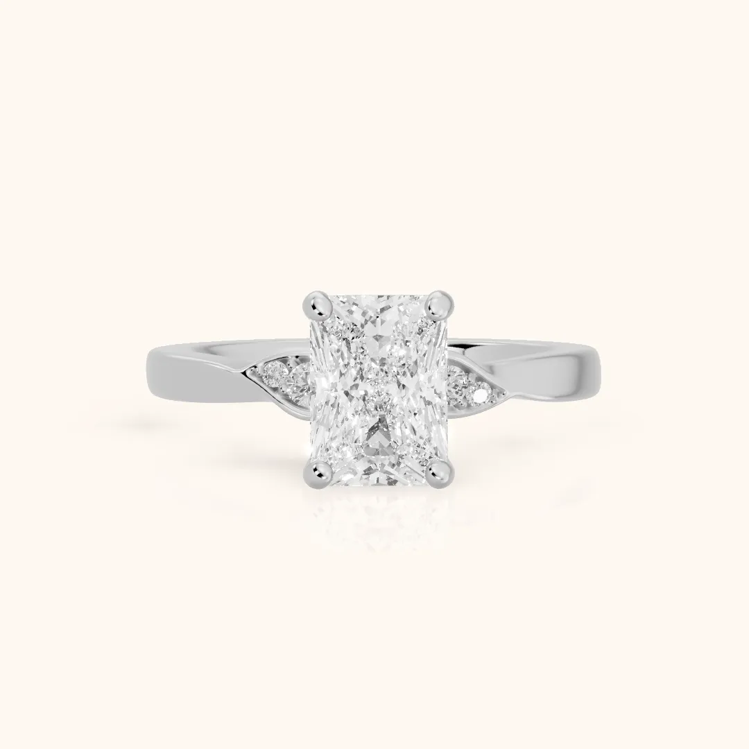 Annabelle Leaf Pavé Radiant Diamond Engagement Ring in Silver — view 2
