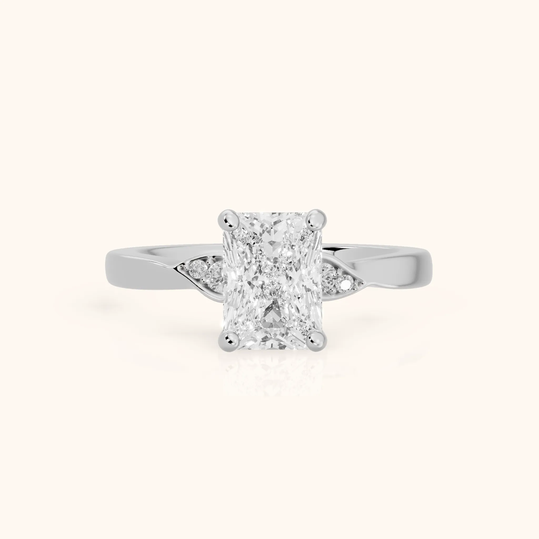 Annabelle Leaf Pavé Radiant Diamond Engagement Ring in Silver — view 1