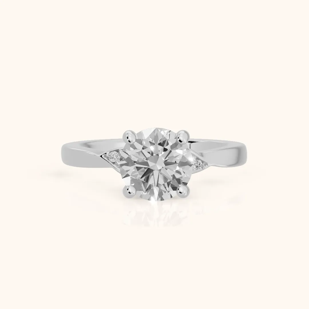 Annabelle Leaf Pavé Round Diamond Engagement Ring in Silver — view 2