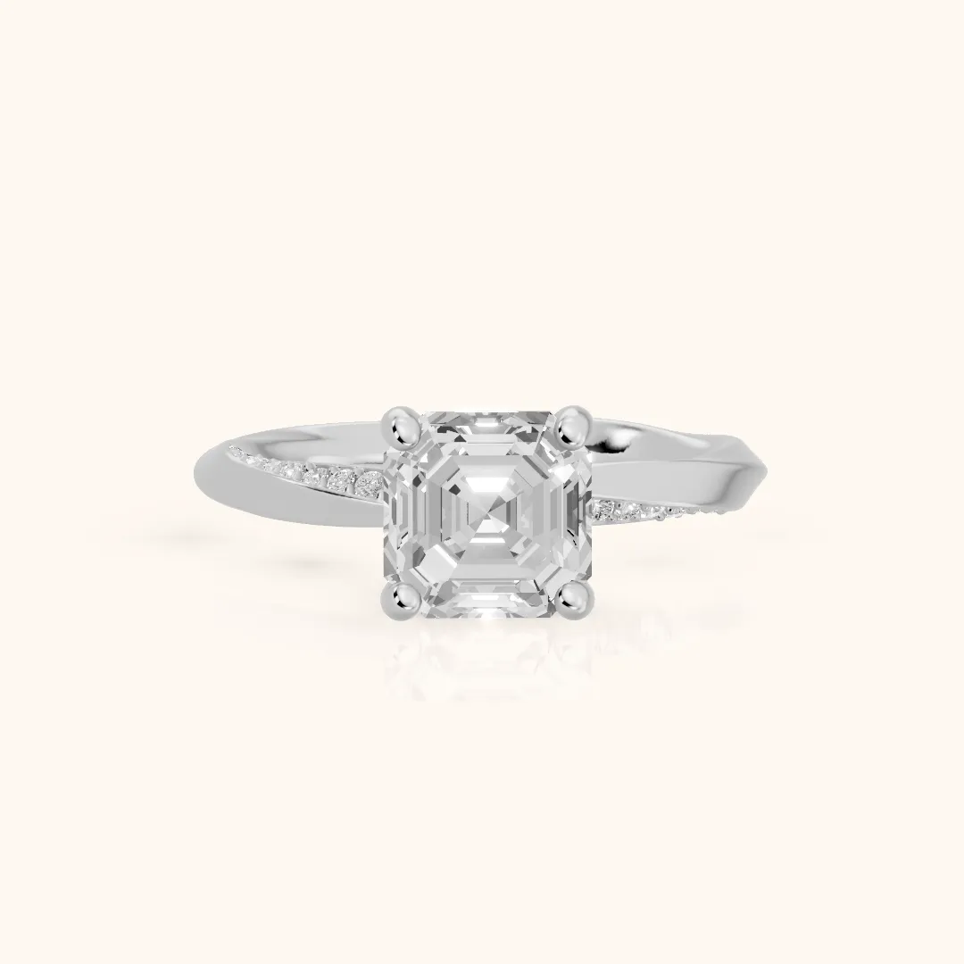 Elisabeth Twist Pavé Asscher Diamond Engagement Ring in Silver — view 2