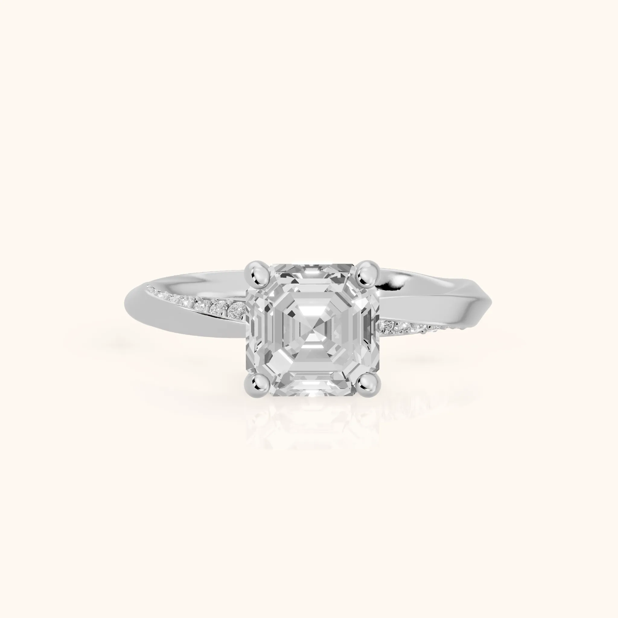 Elisabeth Twist Pavé Asscher Diamond Engagement Ring in Silver — view 1