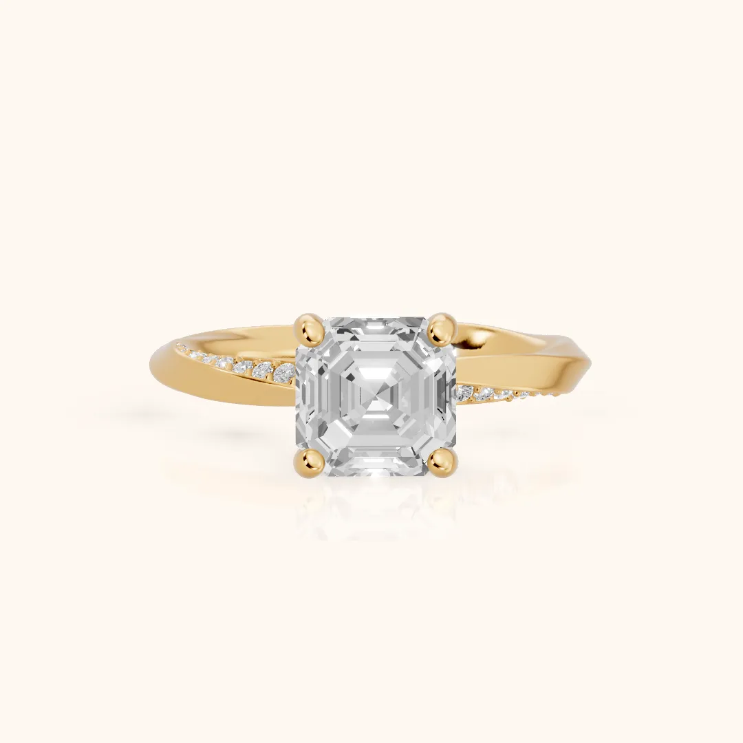 Elisabeth Twist Pavé Asscher Diamond Engagement Ring in Yellow Gold — view 2