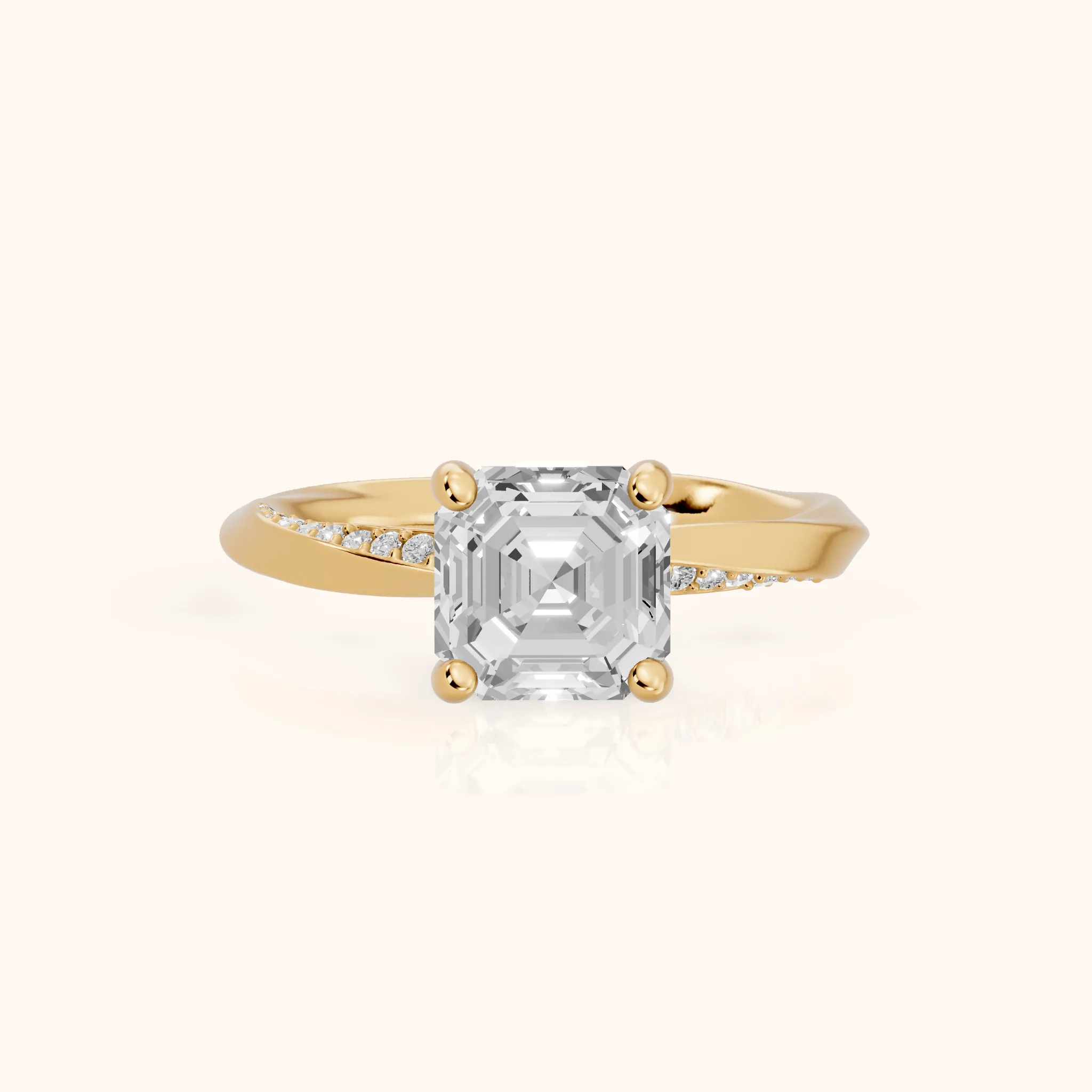 Elisabeth Twist Pavé Asscher Diamond Engagement Ring in Yellow Gold — view 1